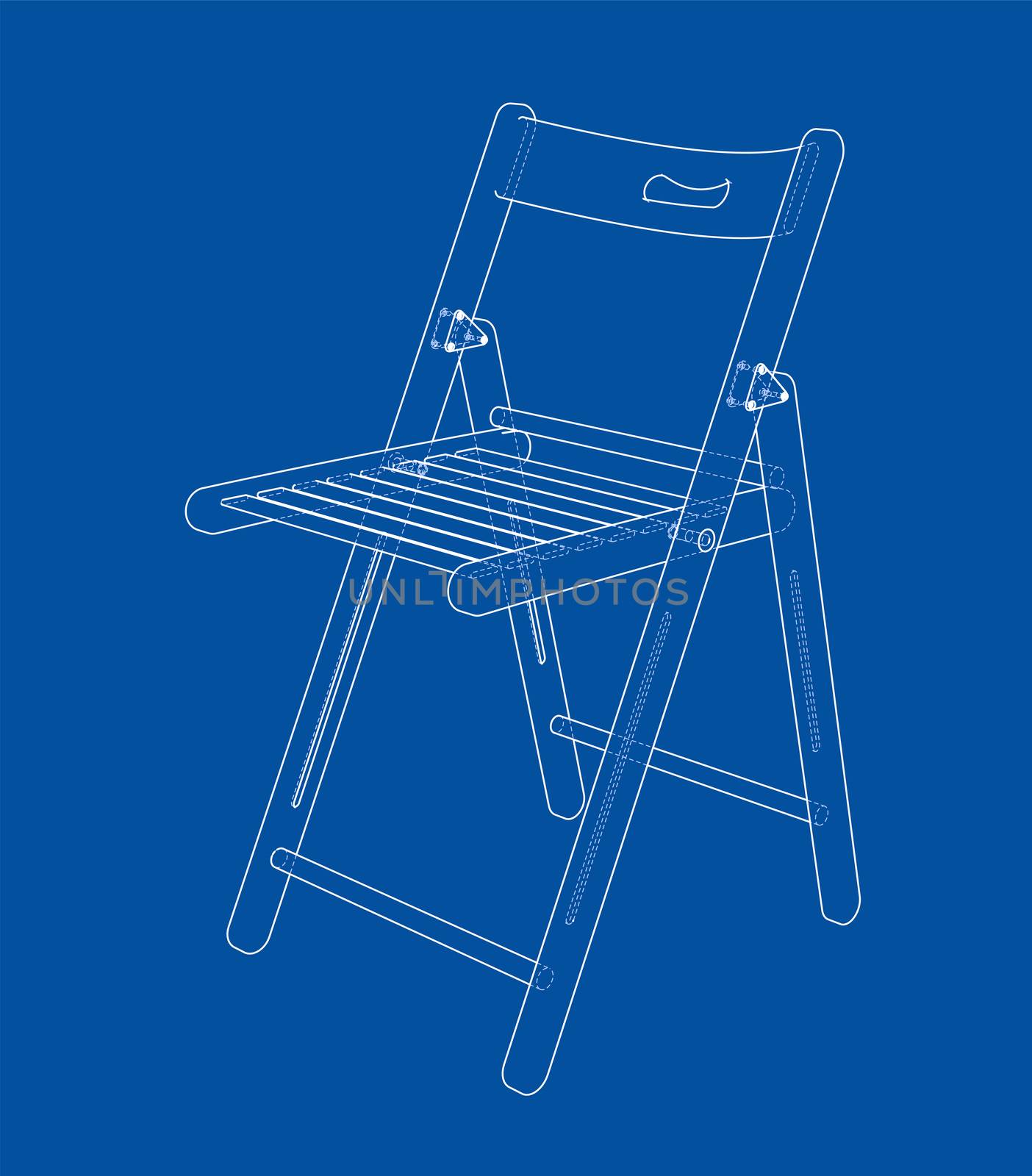 Folding chair sketch. 3d illustration. Wire-frame style