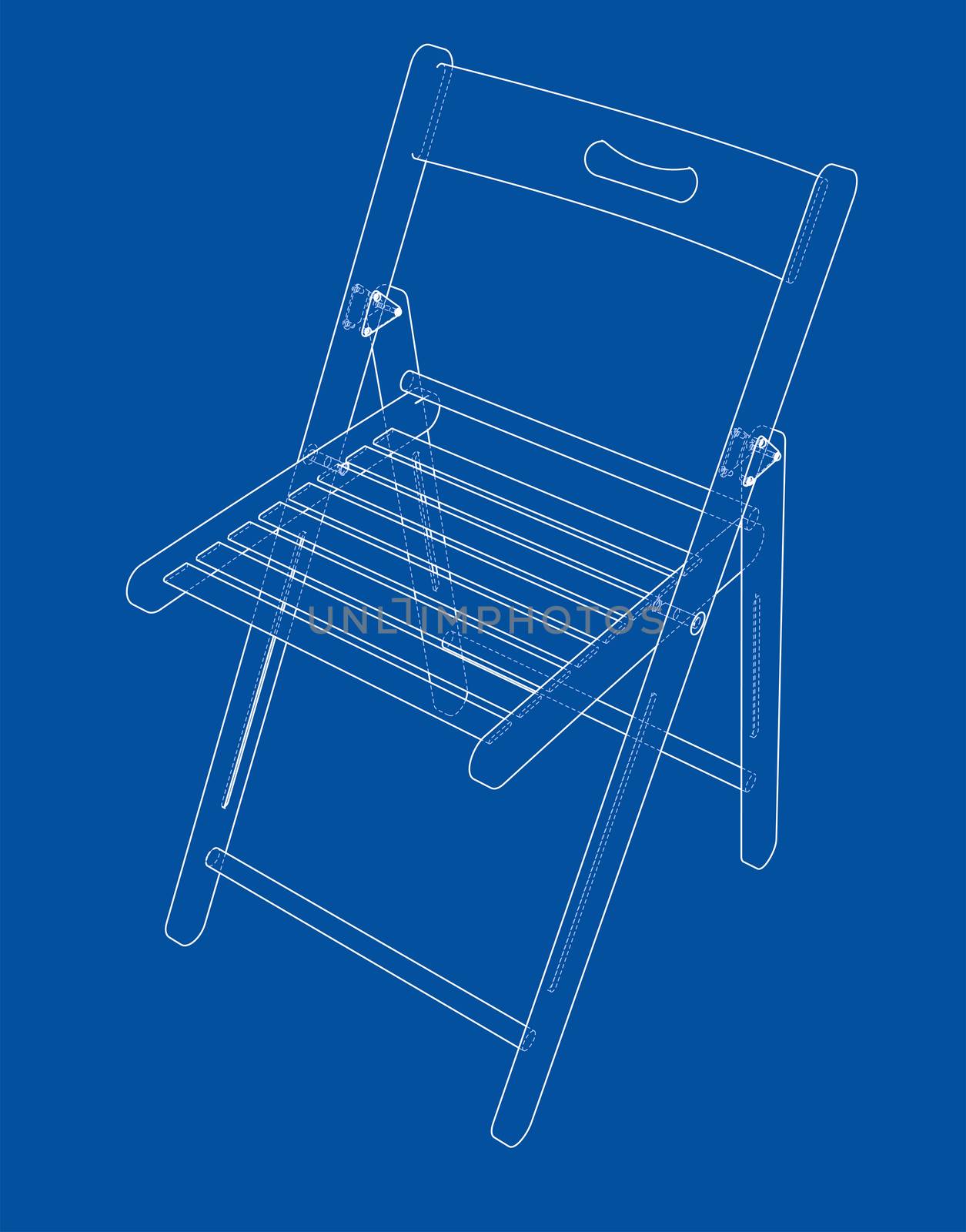 Folding chair sketch. 3d illustration. Wire-frame style