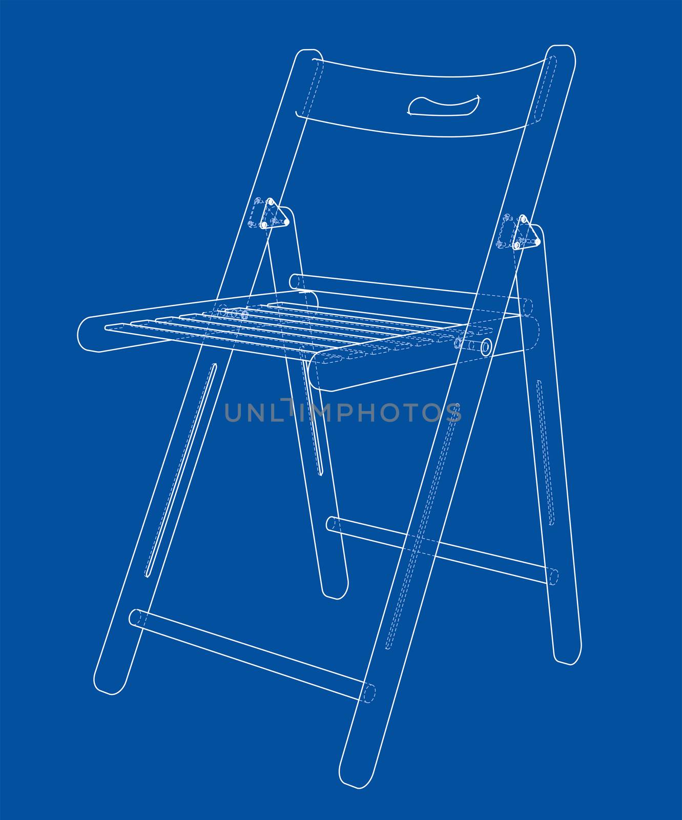 Folding chair sketch. 3d illustration. Wire-frame style