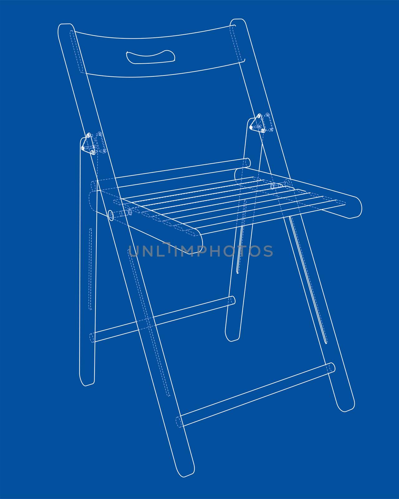 Folding chair sketch. 3d illustration. Wire-frame style