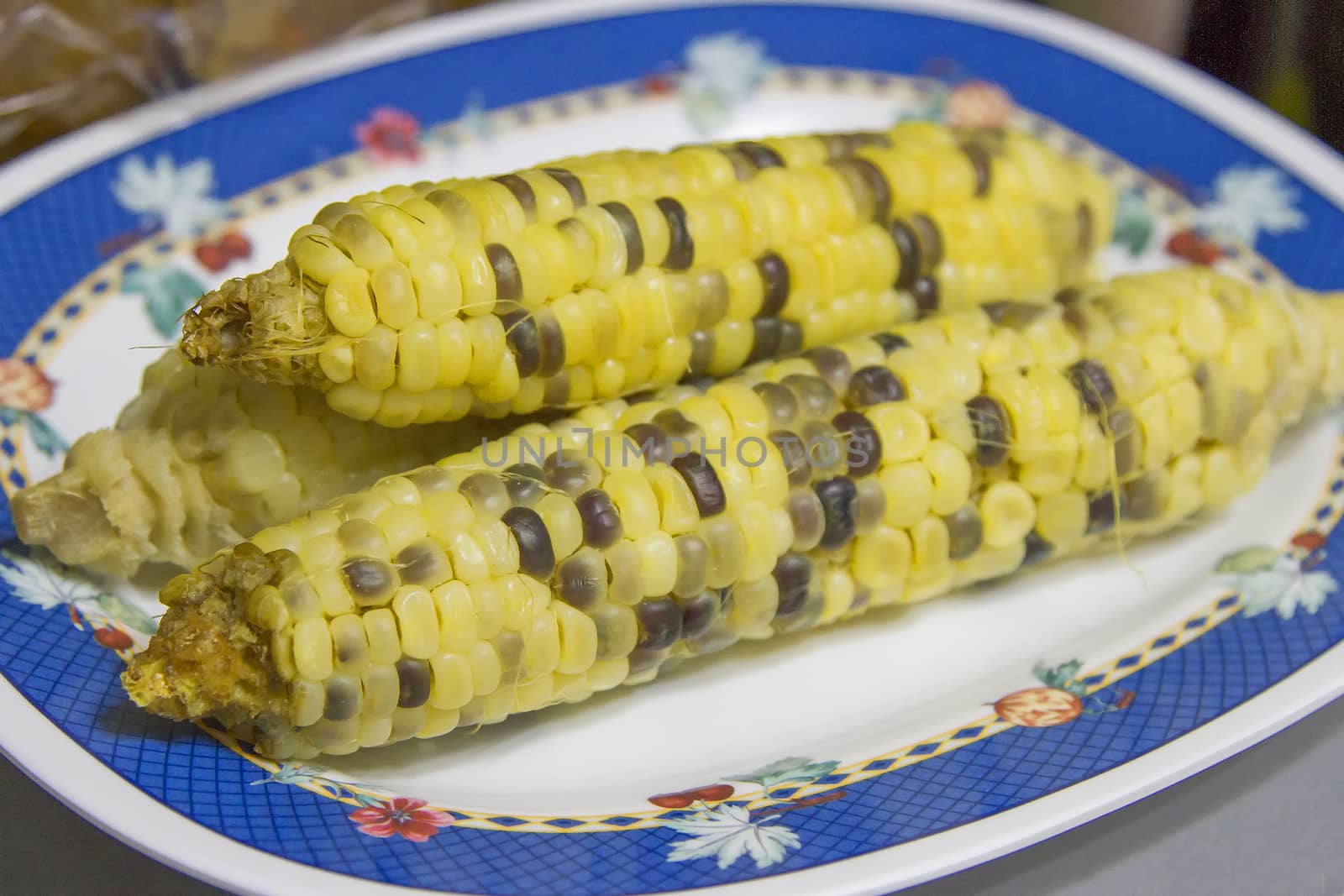 Corn boiled in a plate