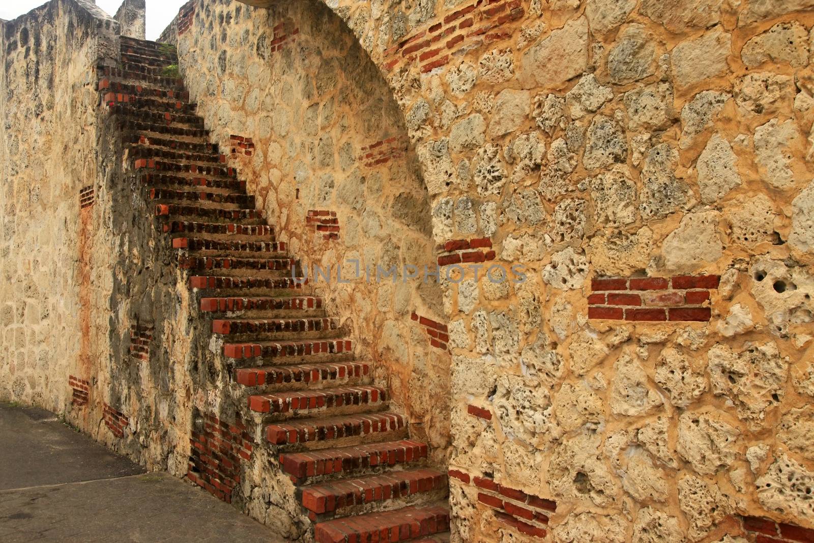 Ancient brick staircase in Santo Domingo by friday