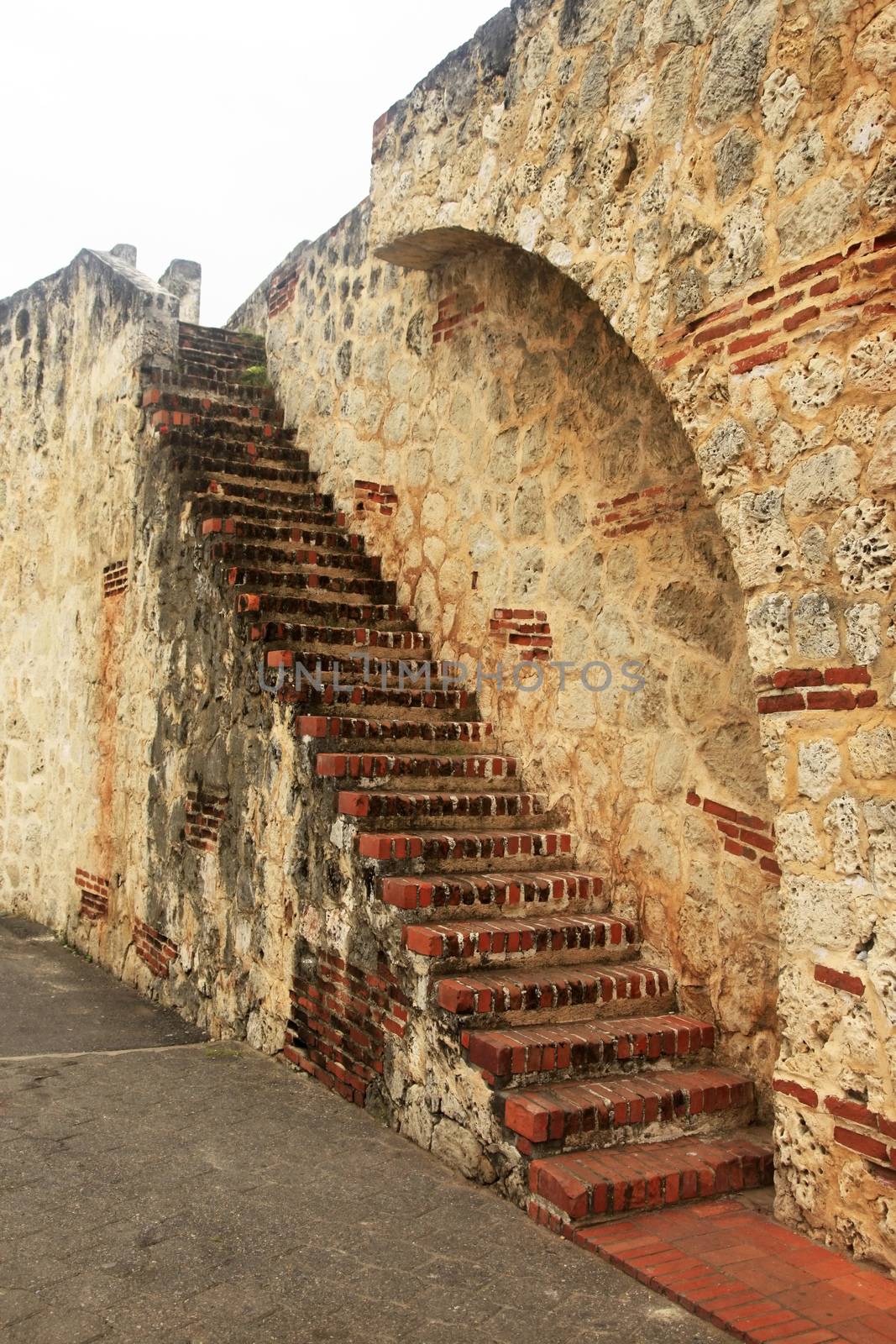 Ancient brick staircase in Santo Domingo by friday