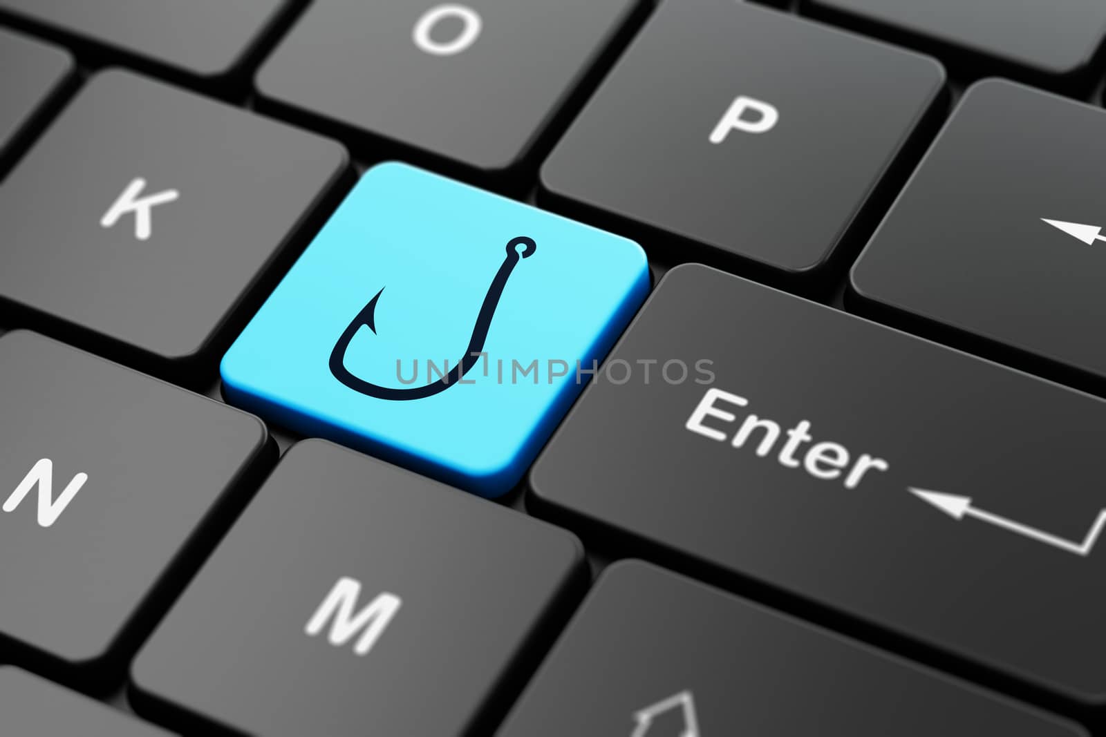 Safety concept: Fishing Hook on computer keyboard background by maxkabakov