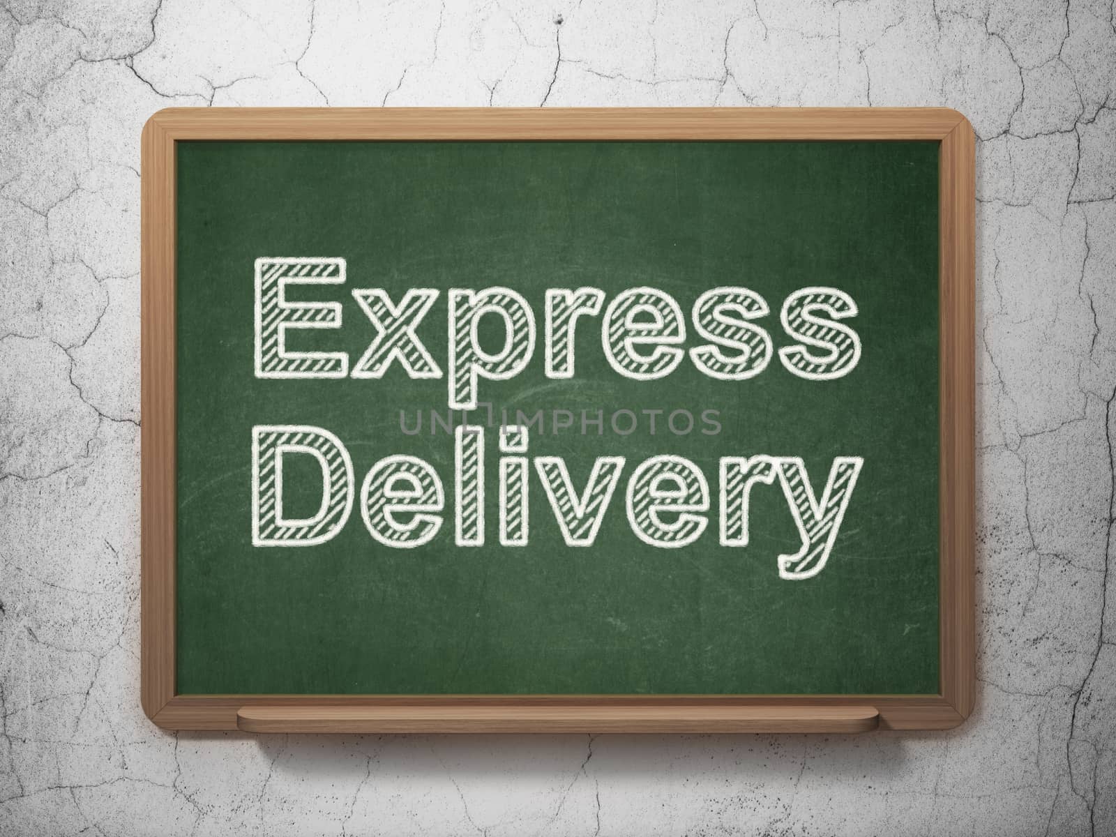 Finance concept: text Express Delivery on Green chalkboard on grunge wall background, 3D rendering