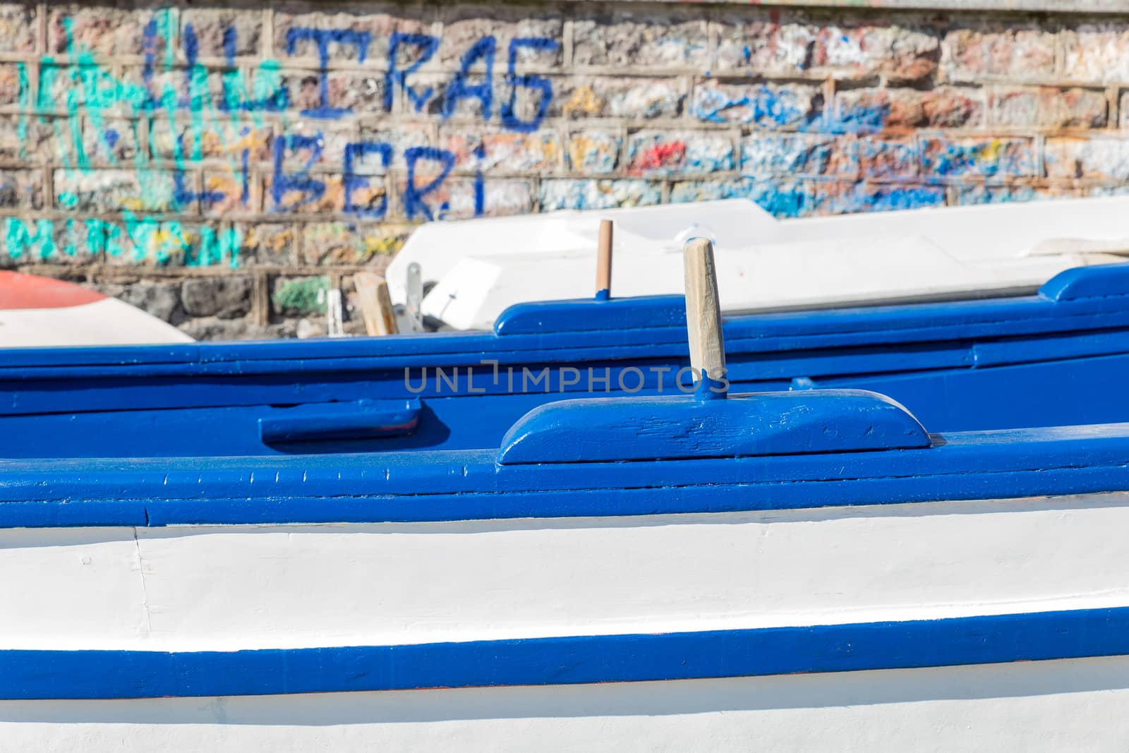 Small traditional fishing boat, made of wood, coloured, painted, Sicily