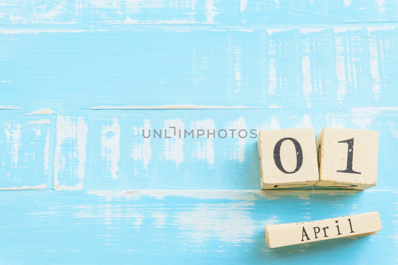 April Fools' Day concept. Wooden block calendar with empty space by spukkato