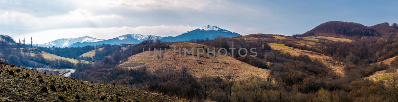 panorama of mountainous area of Carpathians. lovely springtime landscape located near the Volovets town, Ukraine
