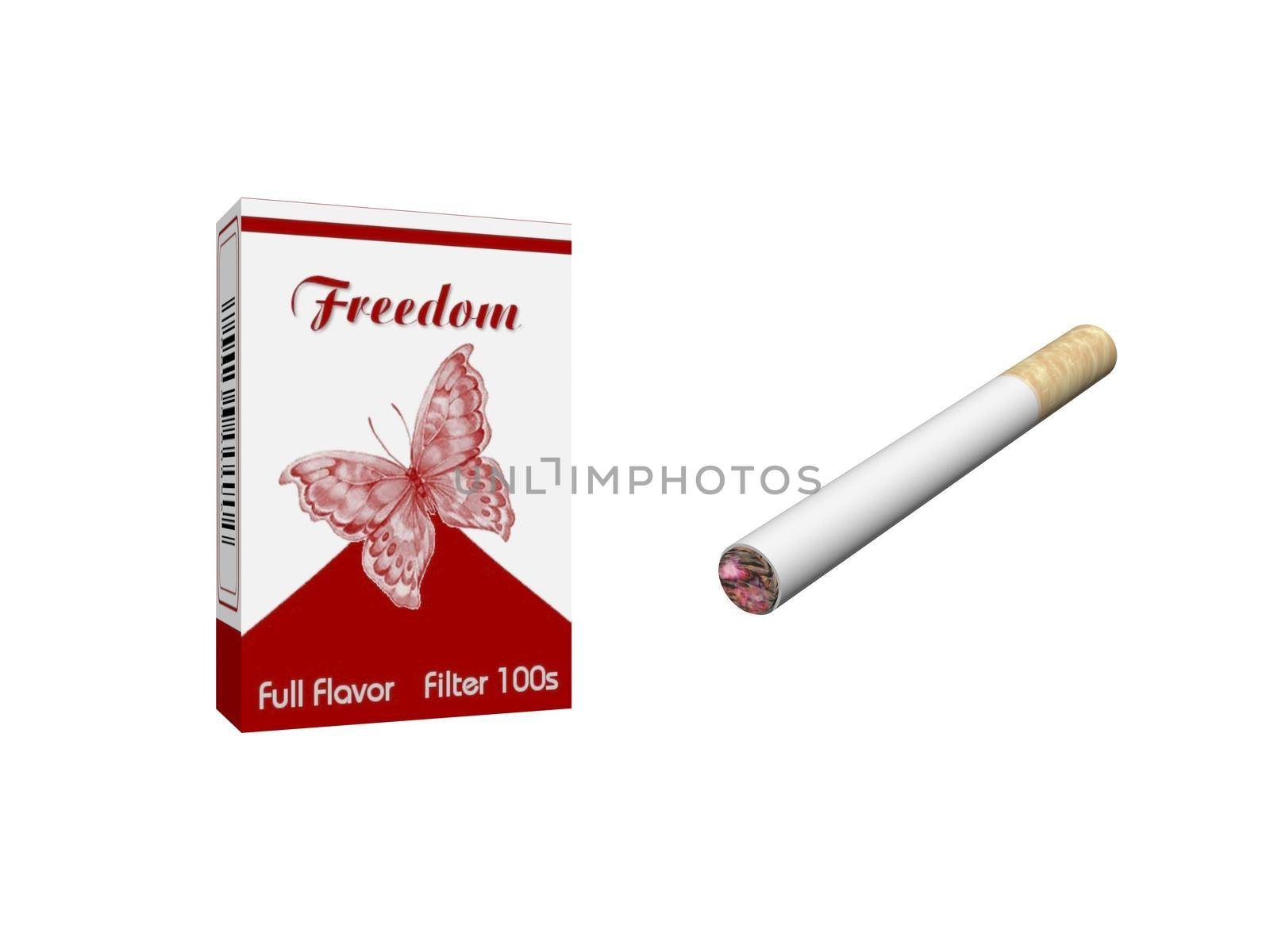 Smoking cigarette isolated on white background - 3d rendering by mariephotos