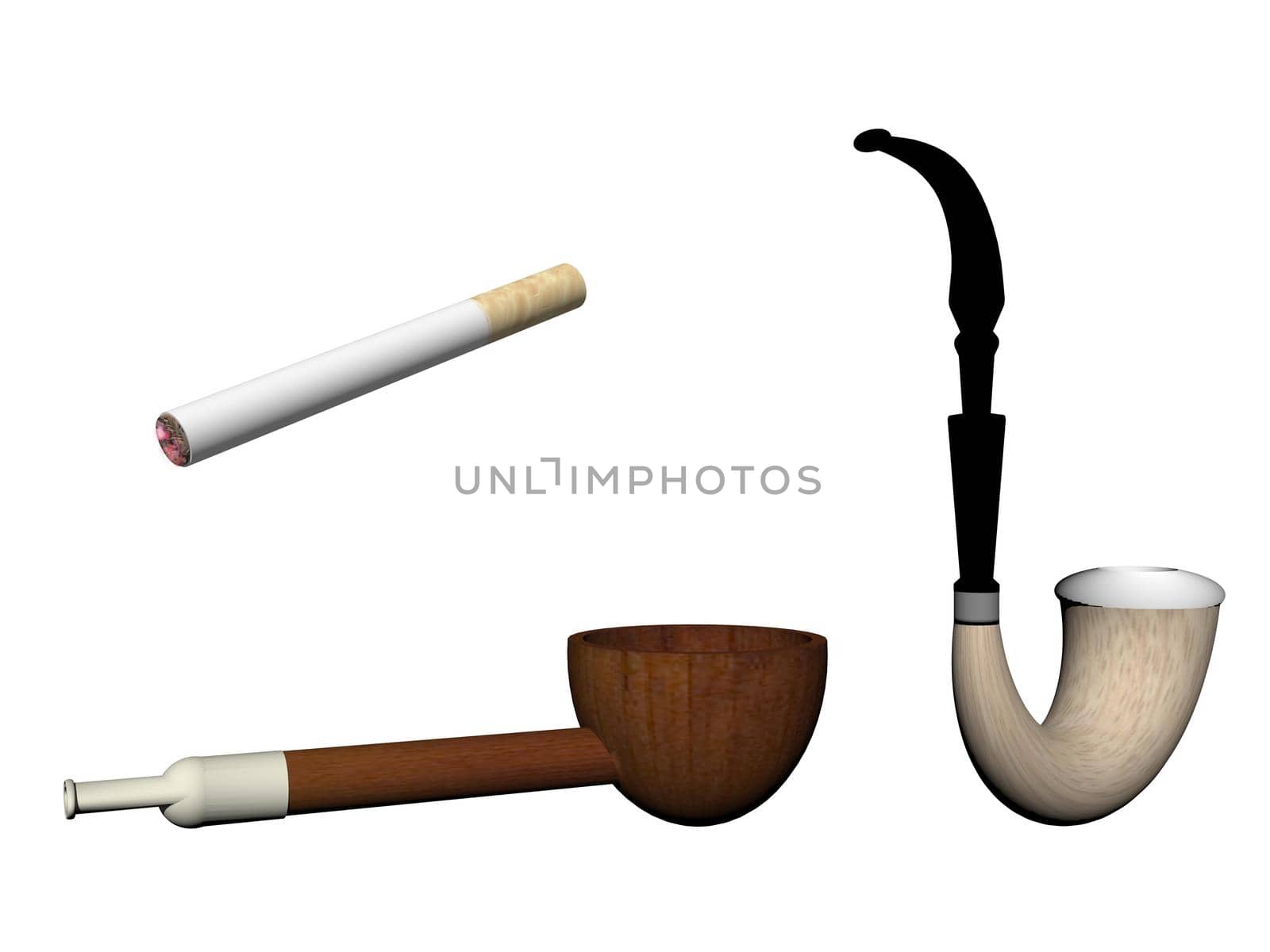 tobacco pipe white brown solated on white background - 3d rendering