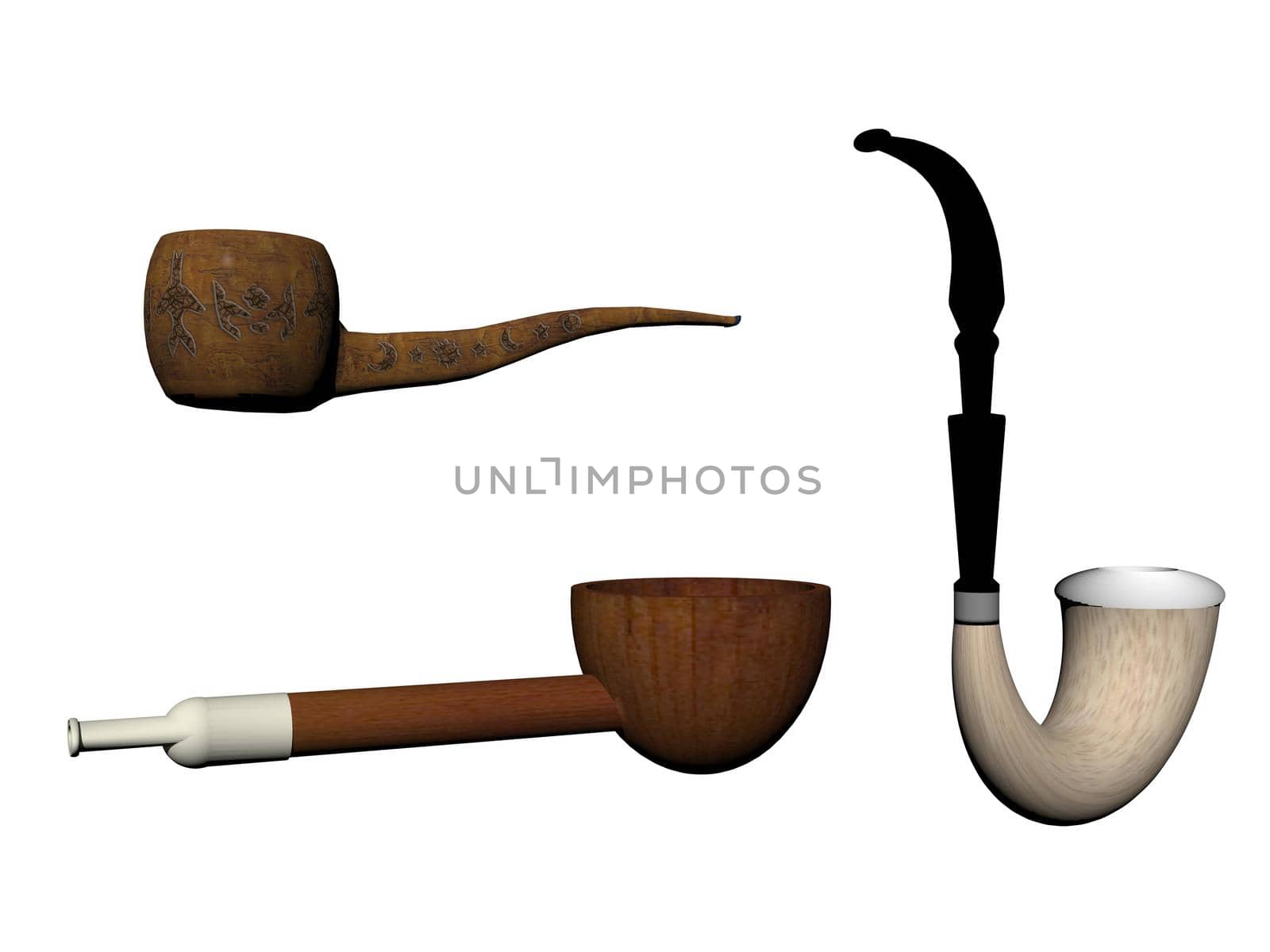 tobacco pipe solated on white background - 3d rendering by mariephotos