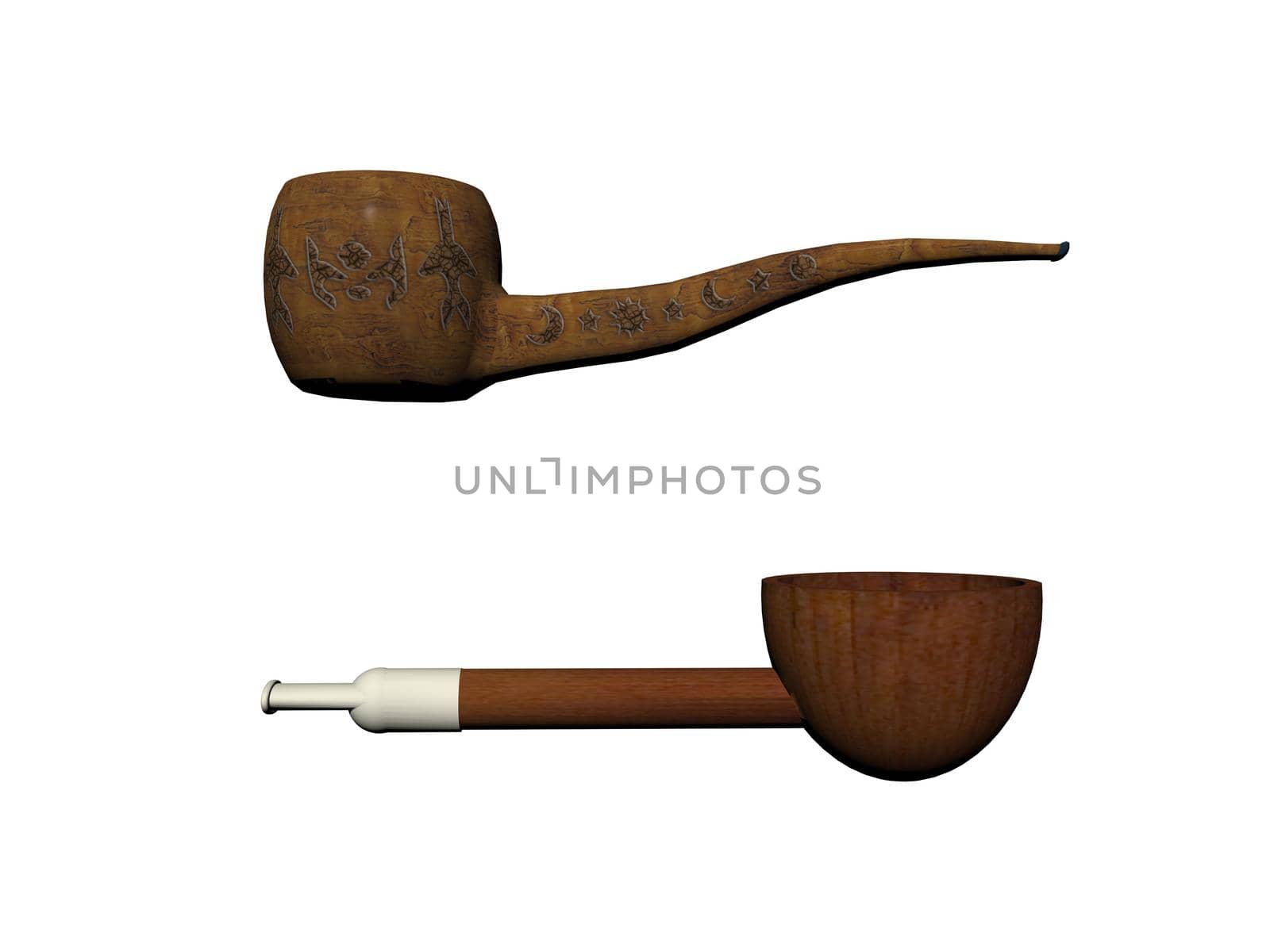 tobacco pipe solated on white background - 3d rendering by mariephotos