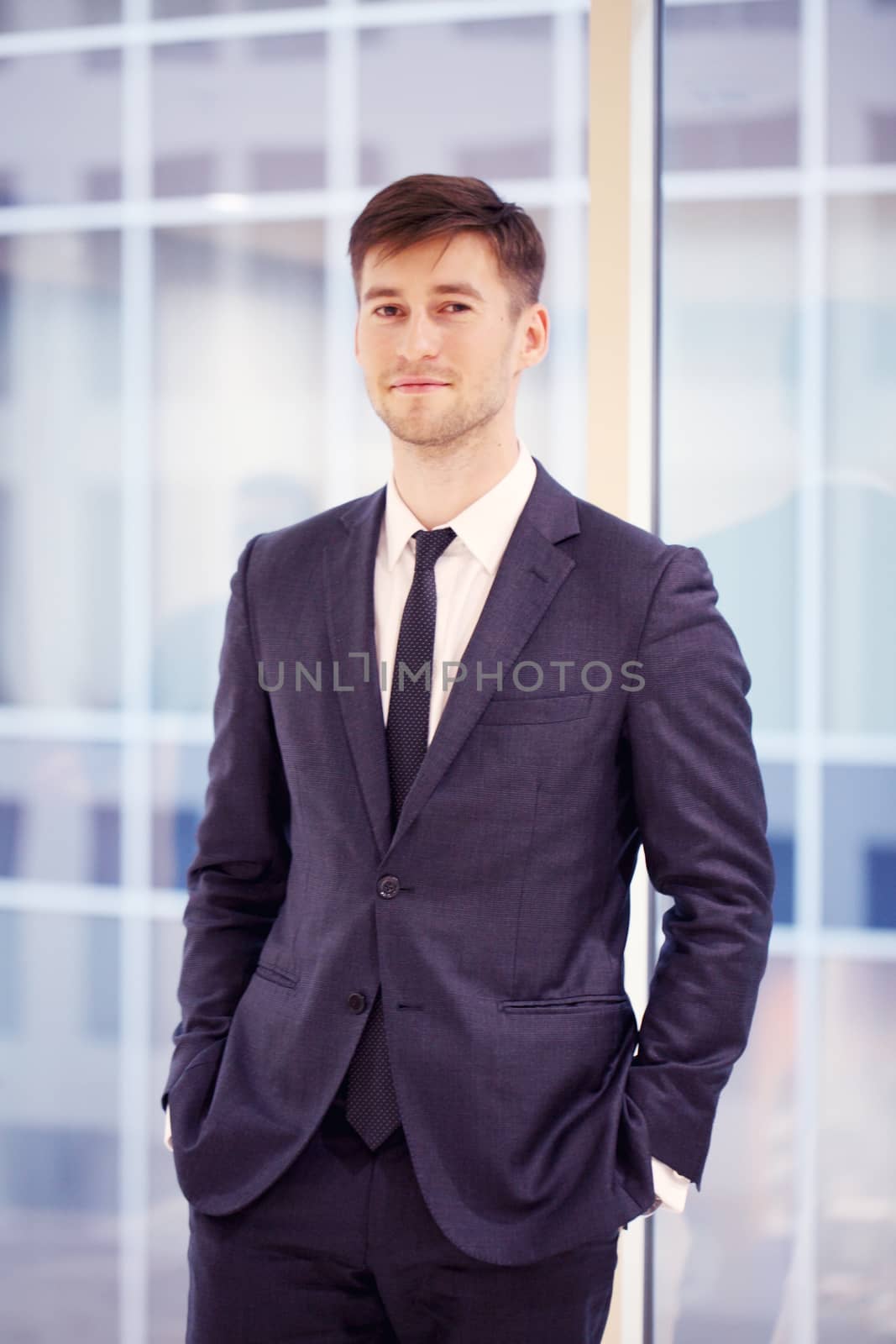 Portrait of a young handsome businessman indoors