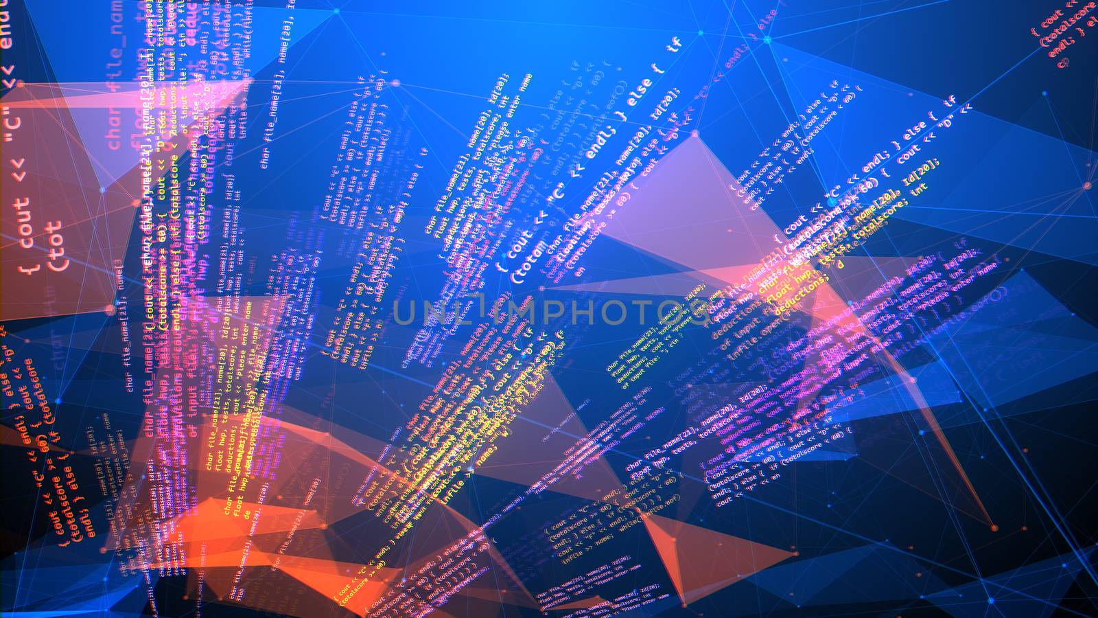 A sci-fi 3d illustration of a solar looking coding program with formulas aimed like sunny rays in different directions with pink and white digits in the light blue backdrop. 