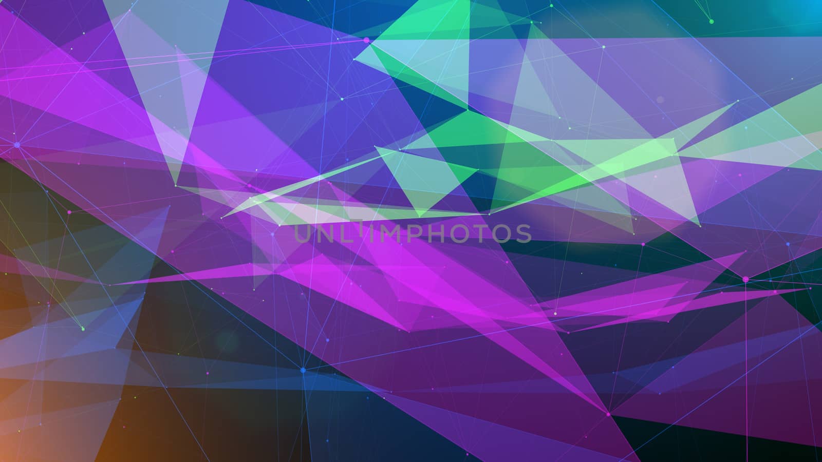 An optical art 3d rendering of multidimensional surfaces covered with triangular, square and hexagon crystal looking structures shining futuristically and mysteriously.