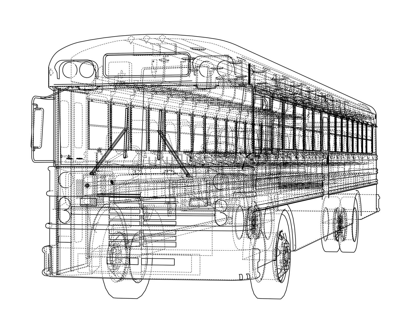 School bus outline. 3d illustration. Transportation concept