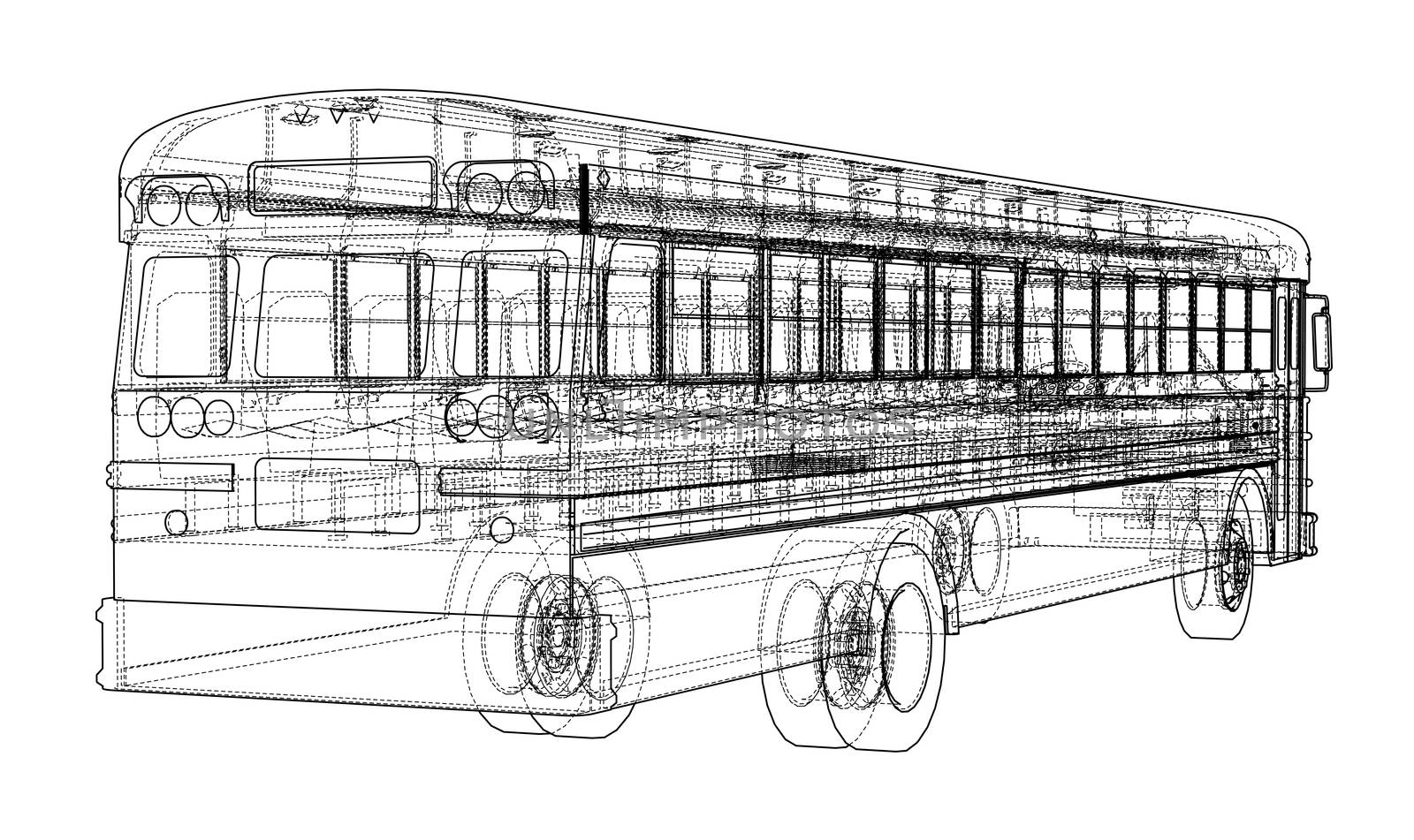 School bus outline. 3d illustration. Transportation concept
