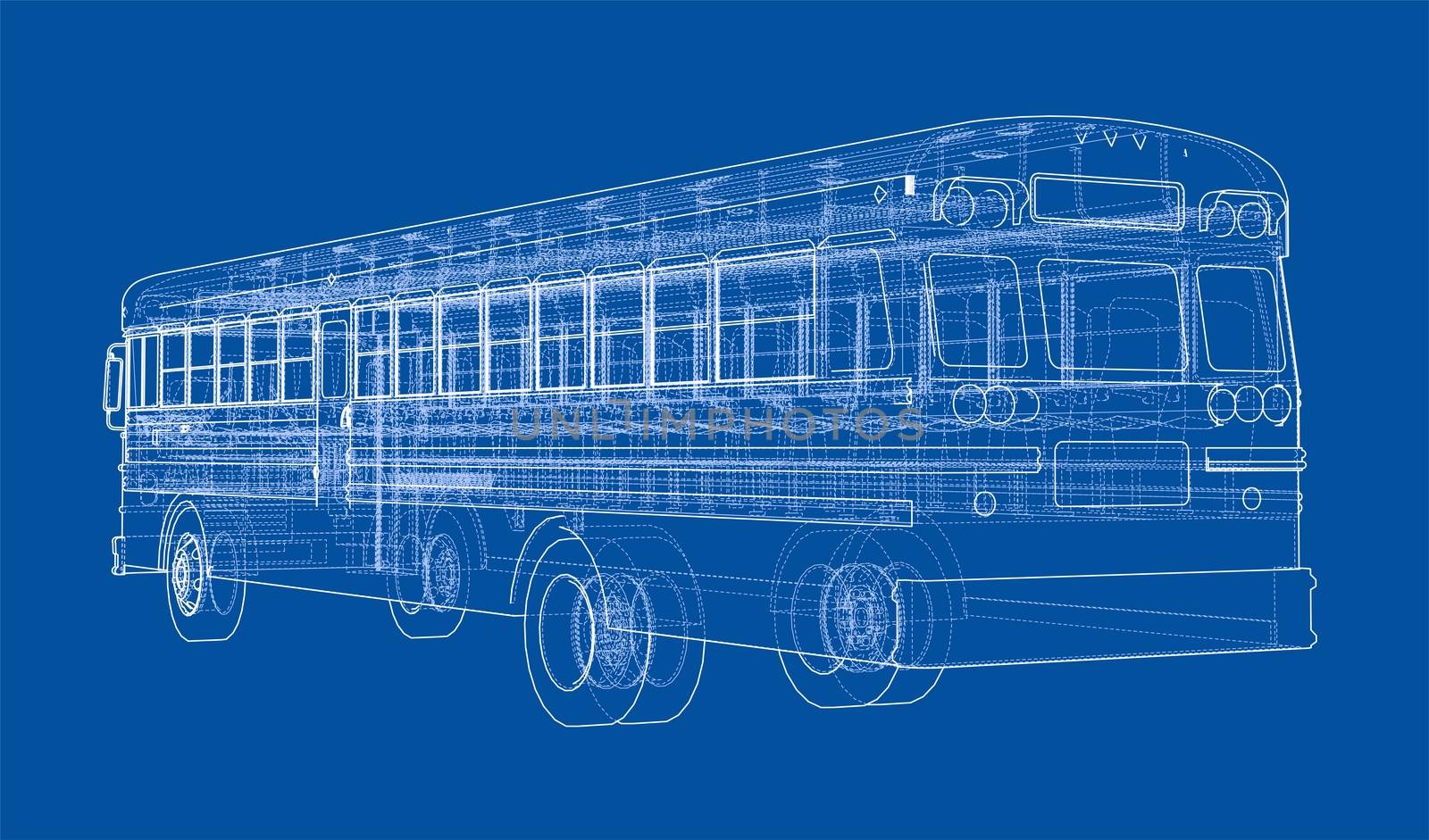 School bus outline. 3d illustration. Transportation concept