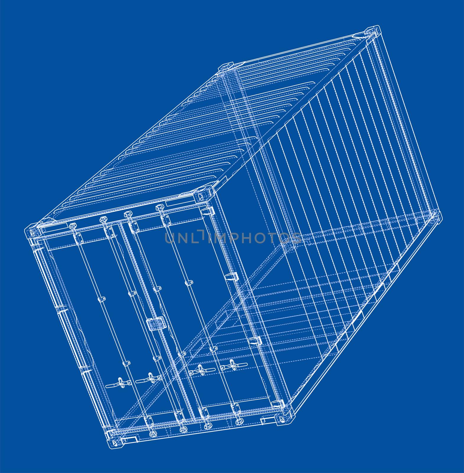 Cargo container blueprint. Wire-frame style. 3d illustration
