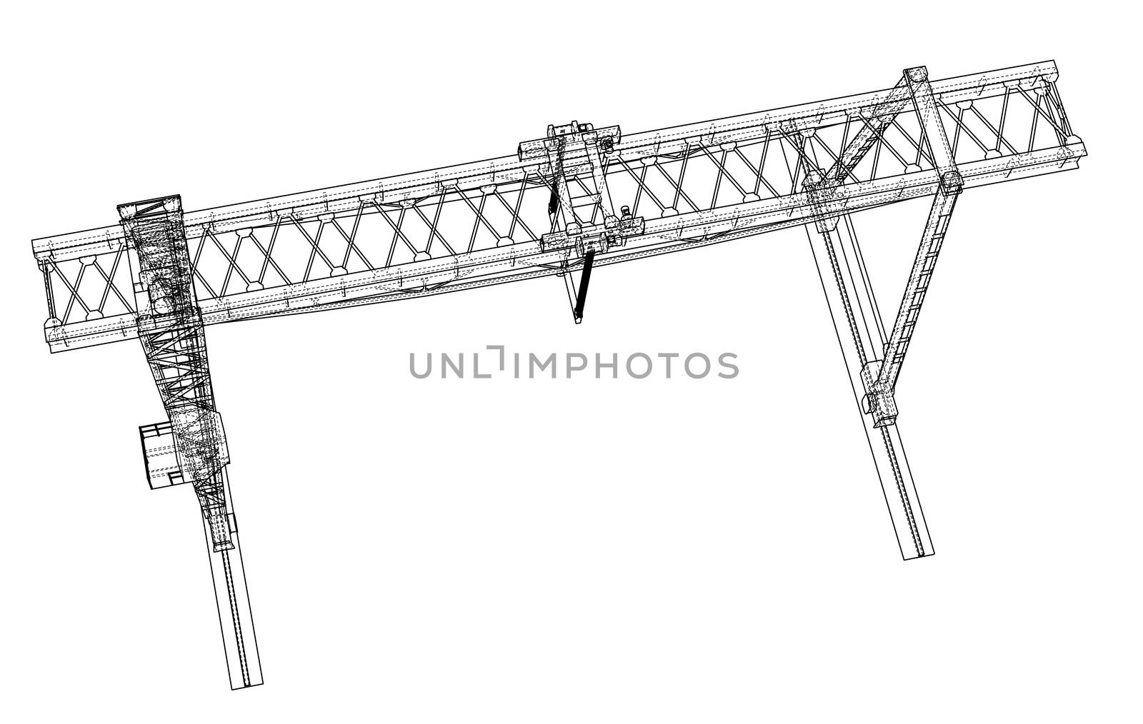 Gantry crane blueprint. Wire-frame style. 3d illustration