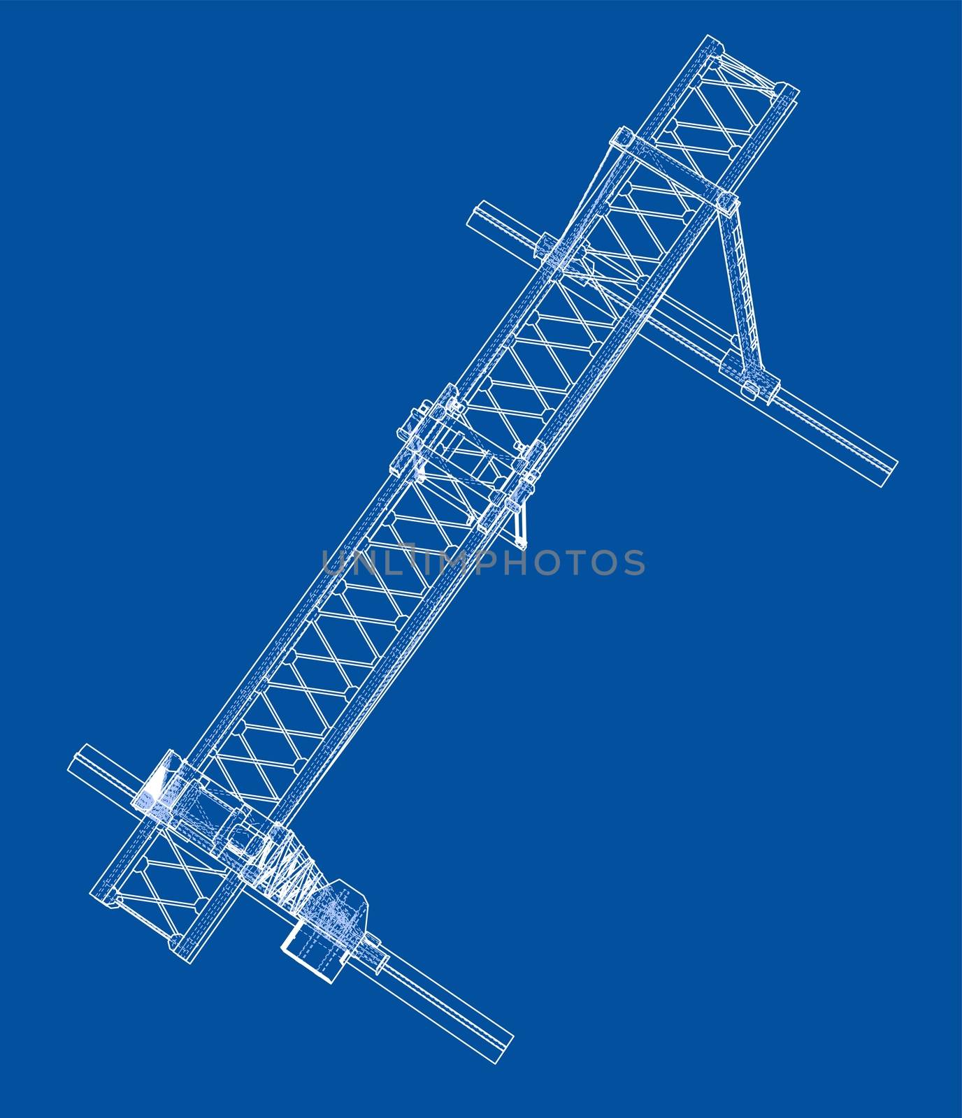 Gantry crane blueprint. Wire-frame style. 3d illustration