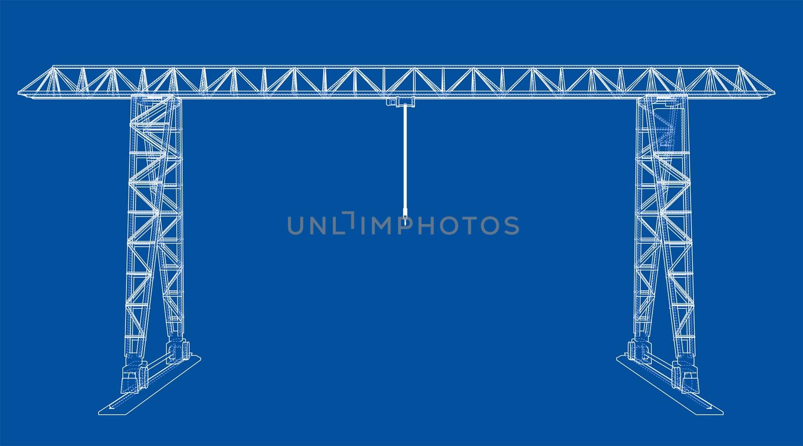 Gantry crane blueprint. Wire-frame style. 3d illustration