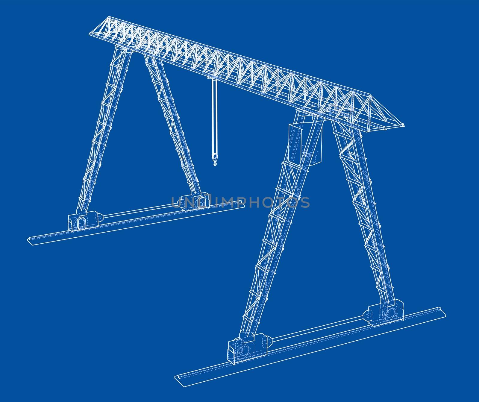 Gantry crane blueprint. Wire-frame style. 3d illustration