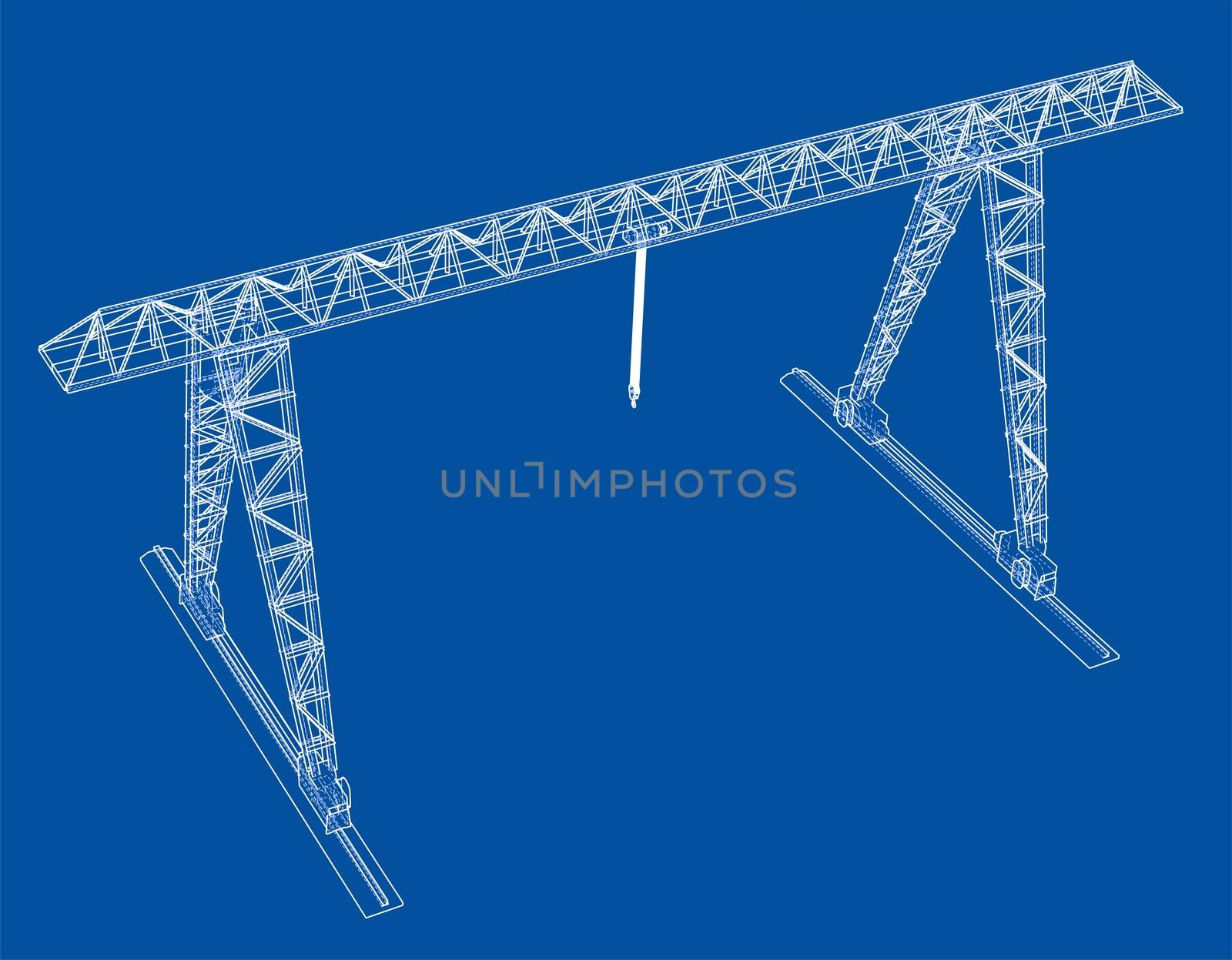 Gantry crane blueprint. Wire-frame style. 3d illustration