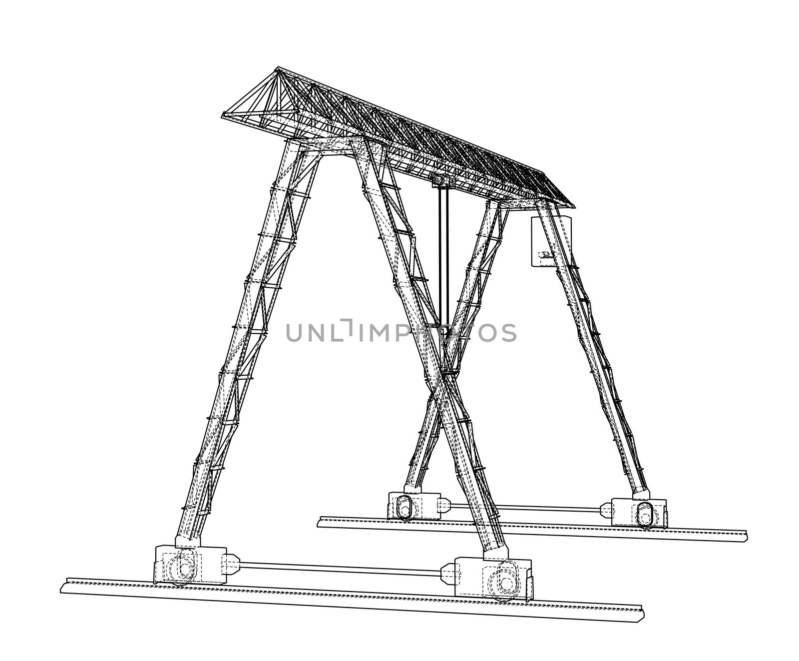 Gantry crane blueprint. Wire-frame style. 3d illustration