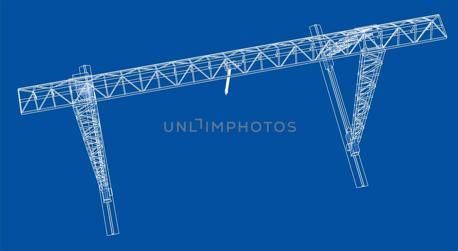 Gantry crane blueprint. Wire-frame style. 3d illustration