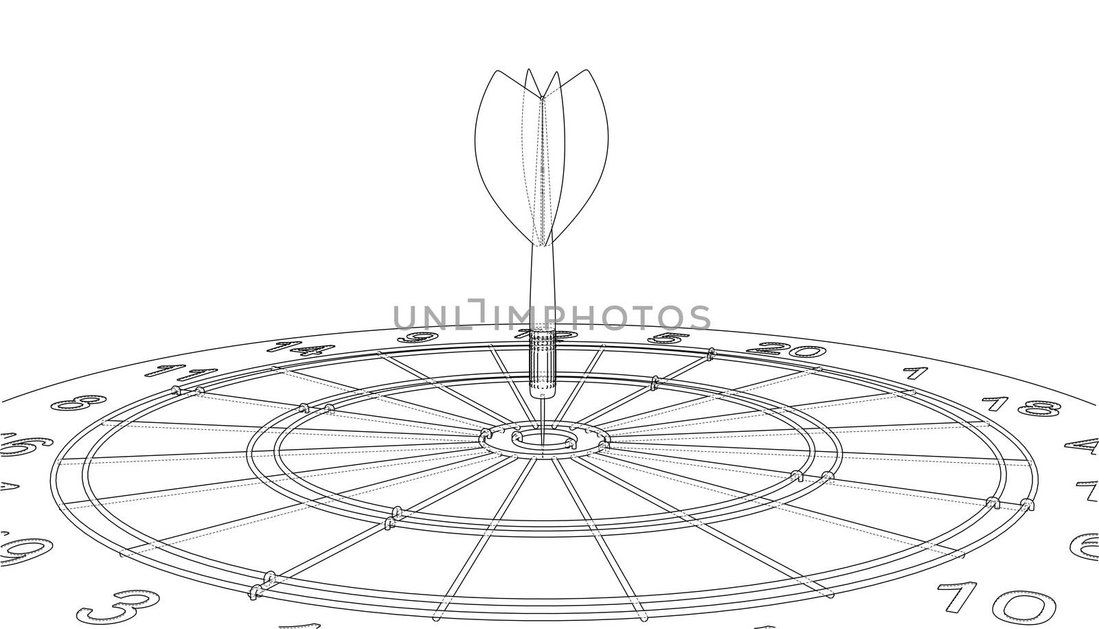 Arrow in target sketch style. 3d illustration