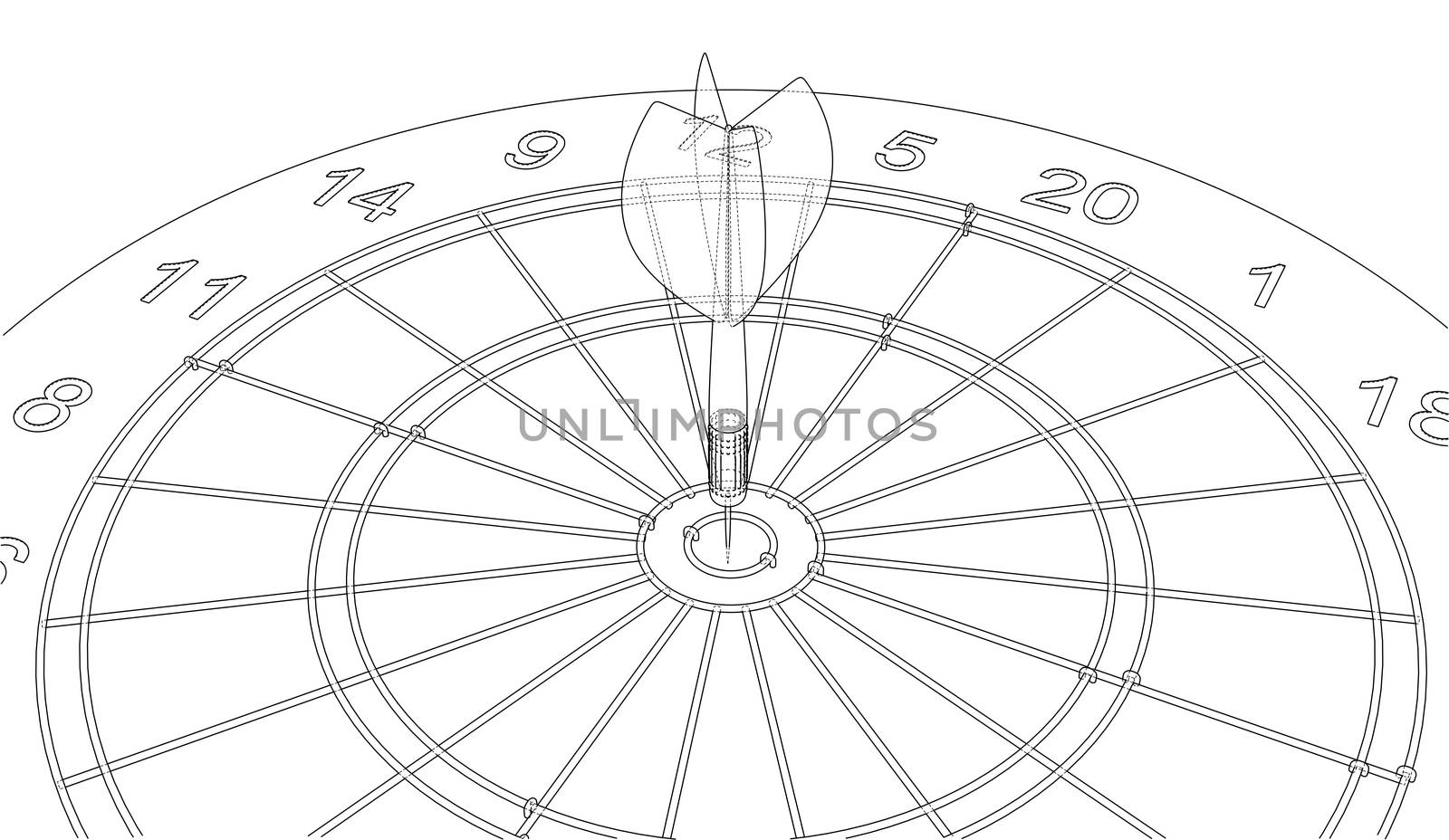 Arrow in target sketch style. 3d illustration