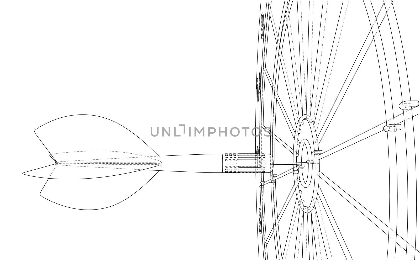 Arrow in target sketch style. 3d illustration