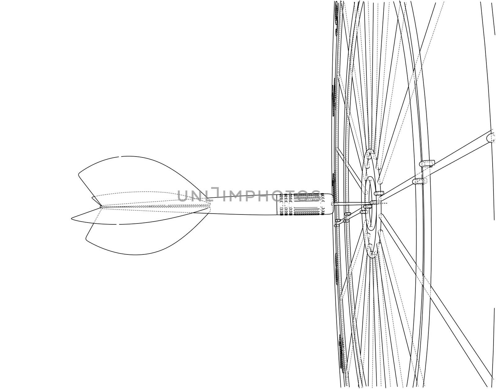 Arrow in target sketch style. 3d illustration