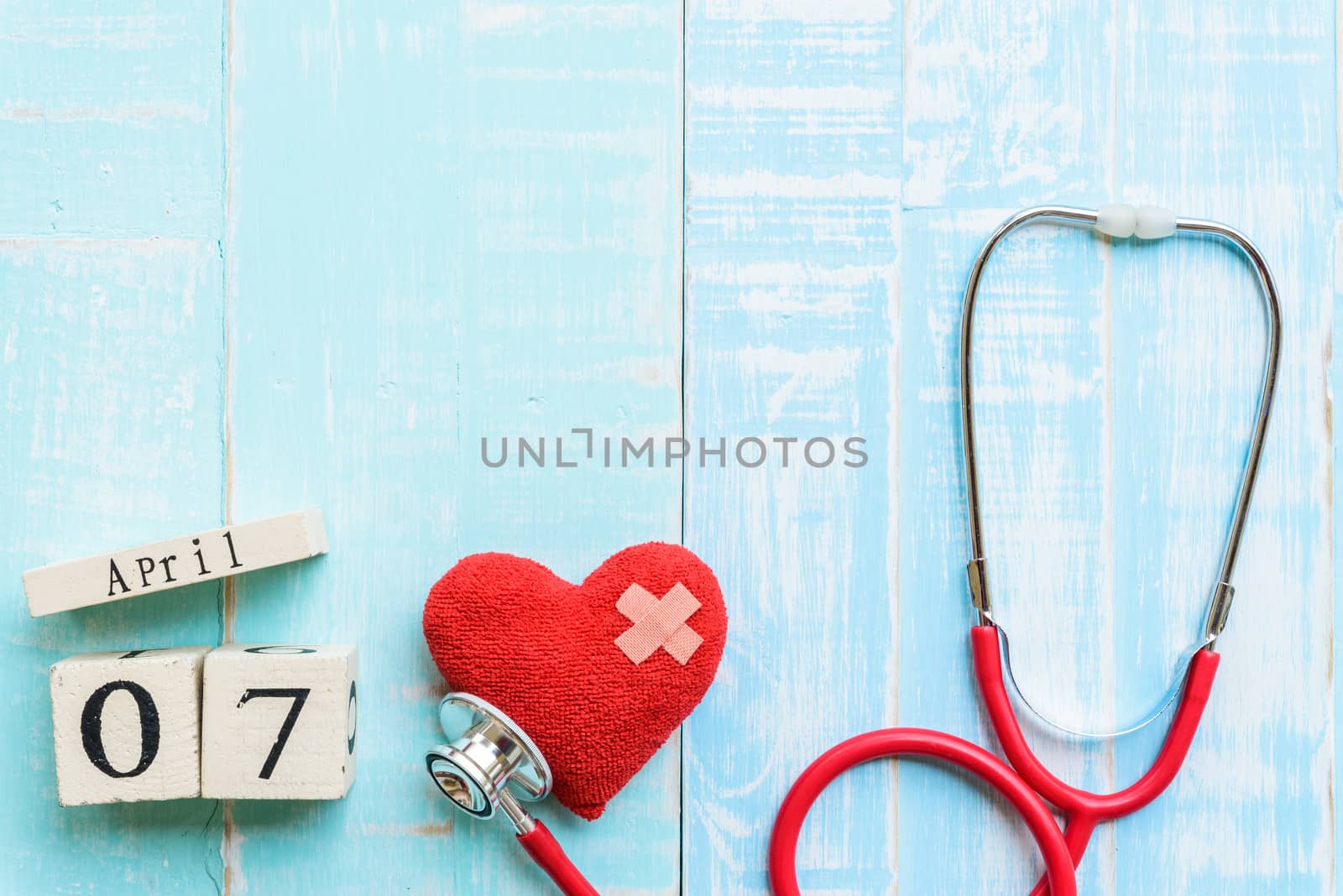 Wooden Block calendar for World health day, April 7. Healthcare  by spukkato