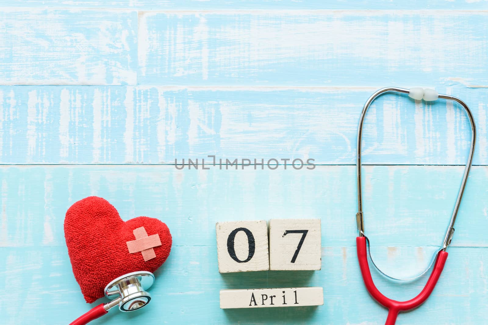 Wooden Block calendar for World health day, April 7. Healthcare  by spukkato