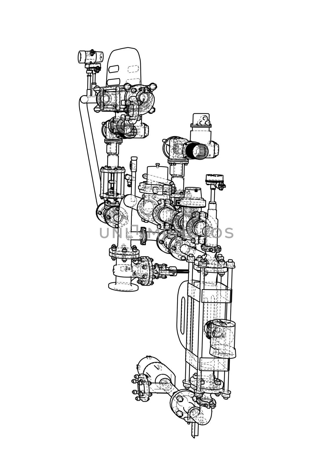 Sketch or blueprint industrial equipment. 3d illustration