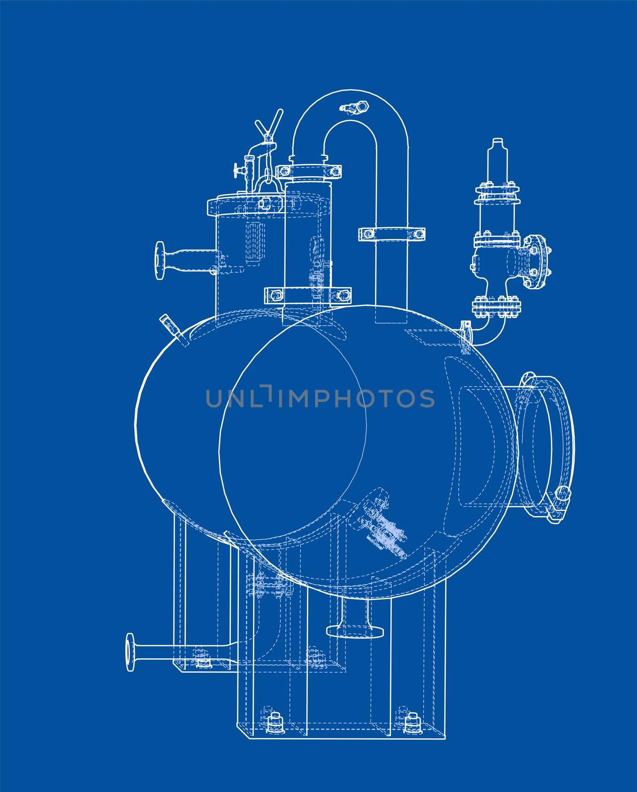 Sketch or blueprint industrial equipment. 3d illustration