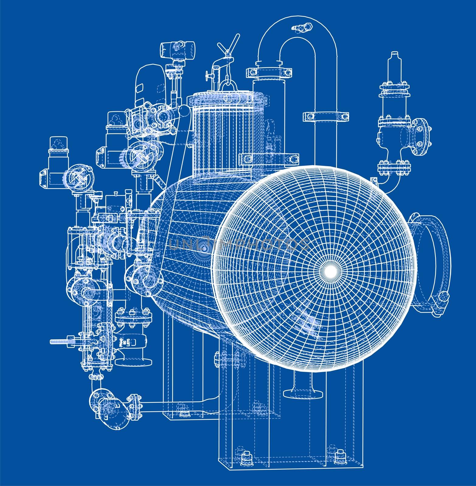 Sketch or blueprint industrial equipment. 3d illustration