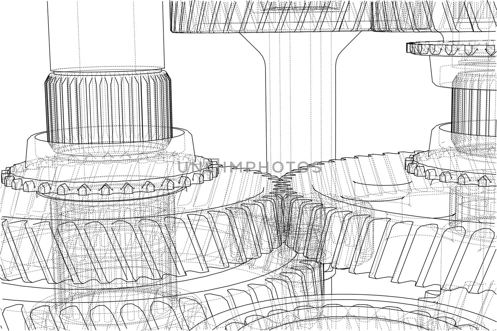 Gearbox sketch. 3d illustration by cherezoff