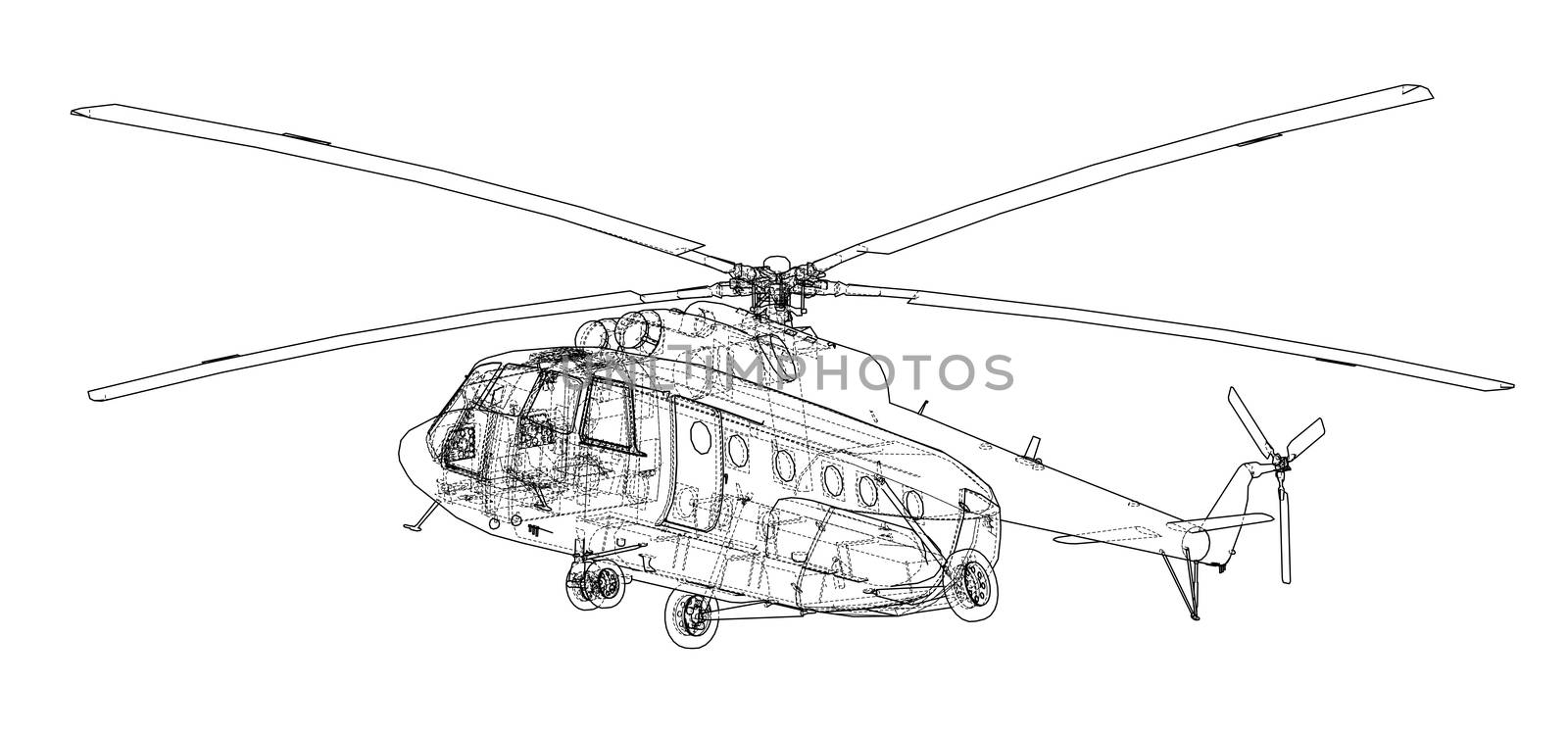 Engineering drawing of helicopter by cherezoff