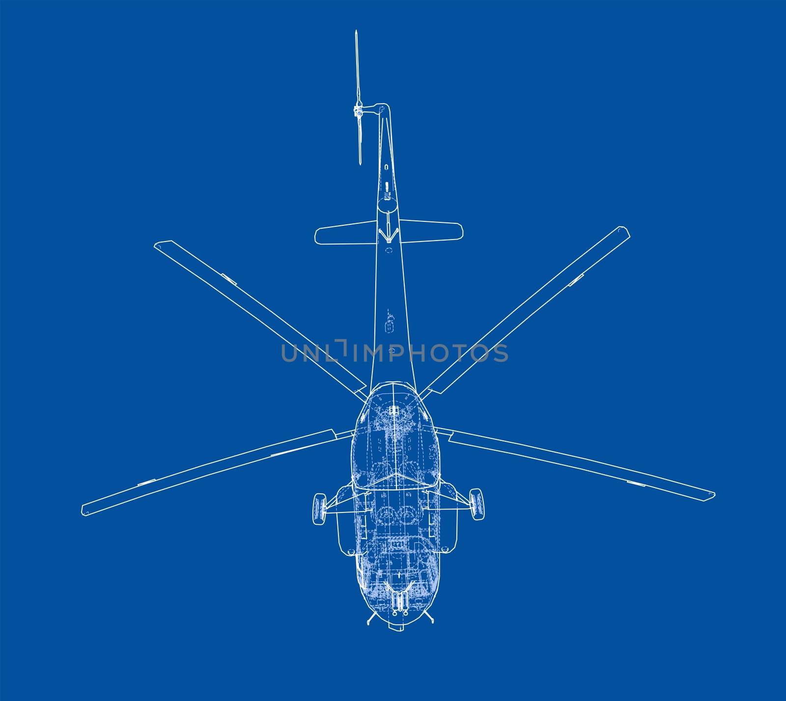 Engineering drawing or sketch of helicopter. 3d illustration