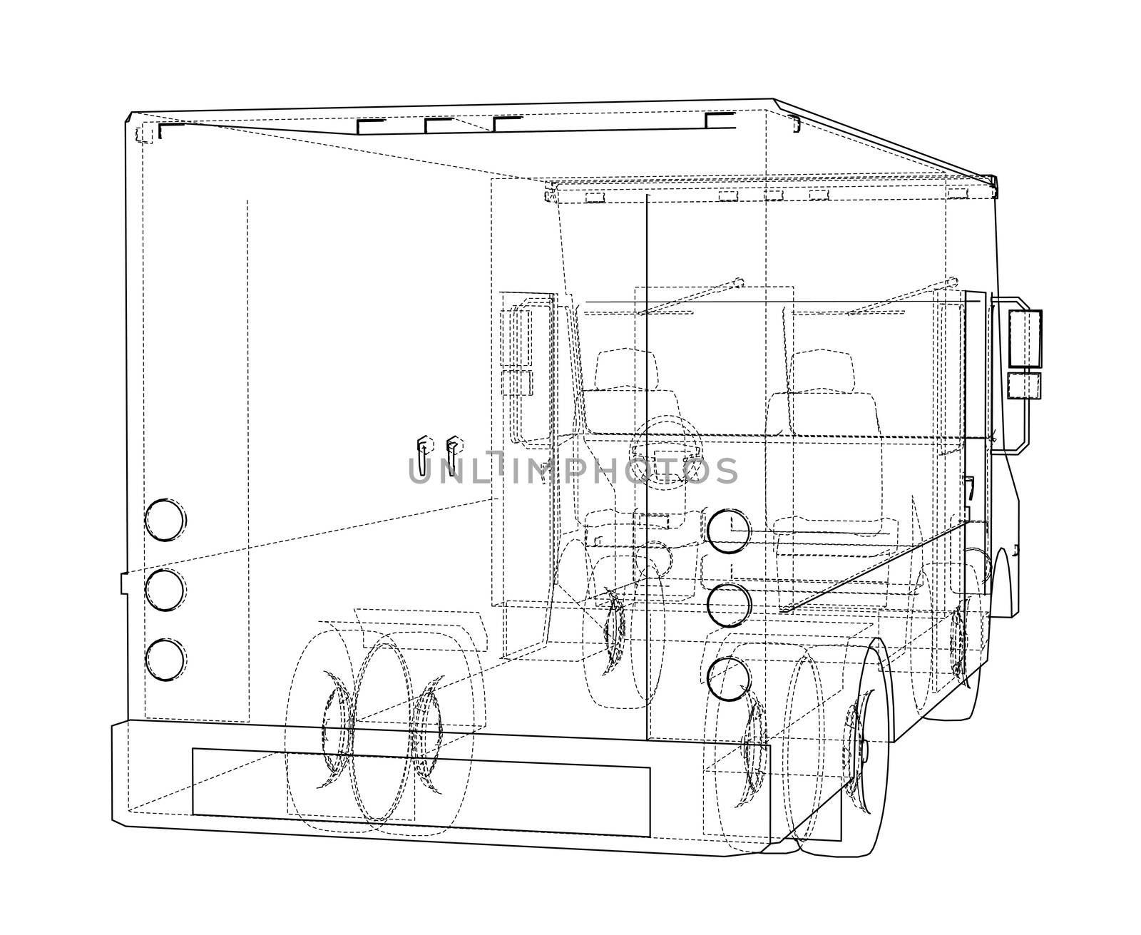 Concept delivery car. 3d illustration. Wire-frame style