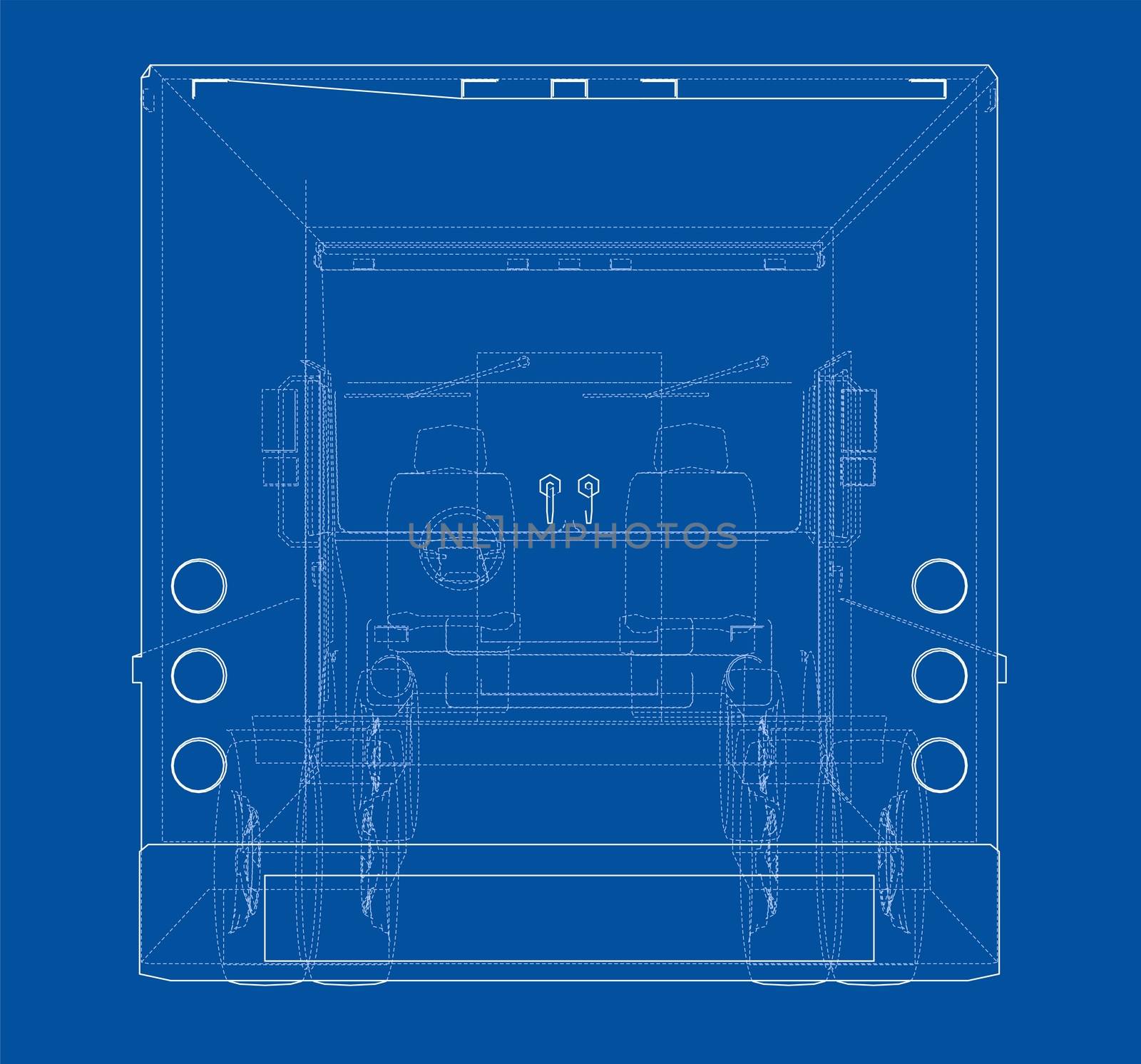 Concept delivery car. 3d illustration. Wire-frame style