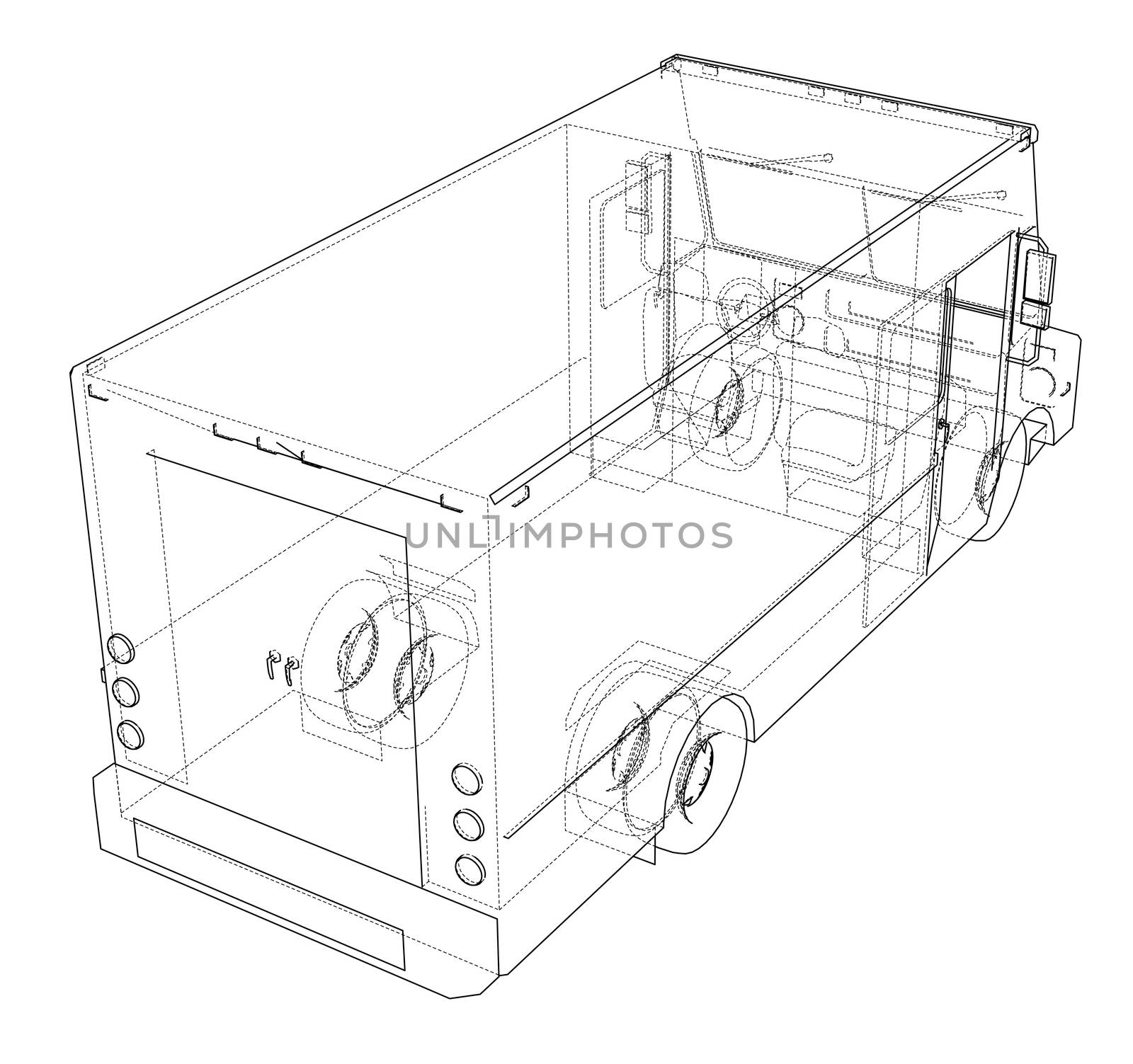 Concept delivery car. 3d illustration. Wire-frame style