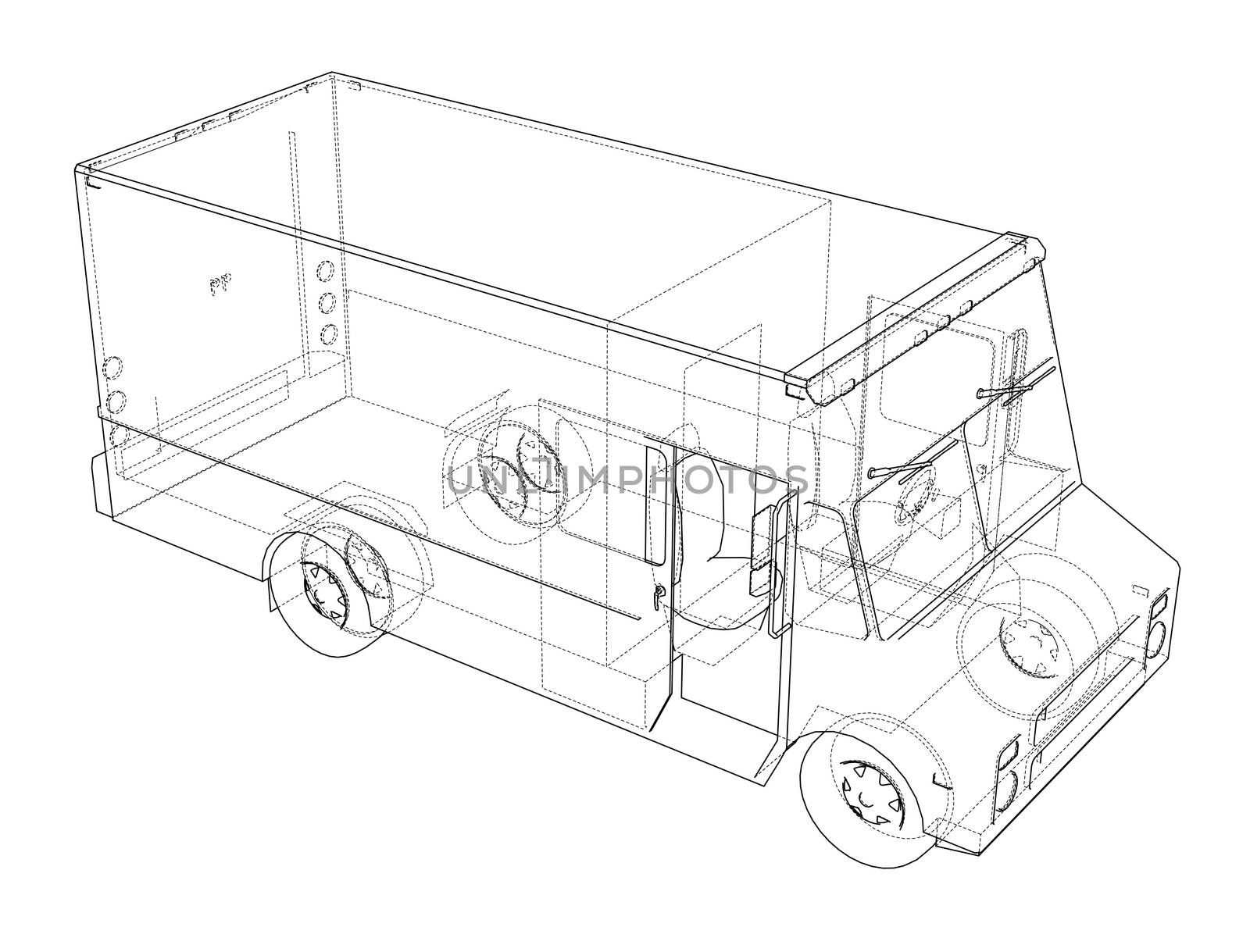 Concept delivery car. 3d illustration. Wire-frame style