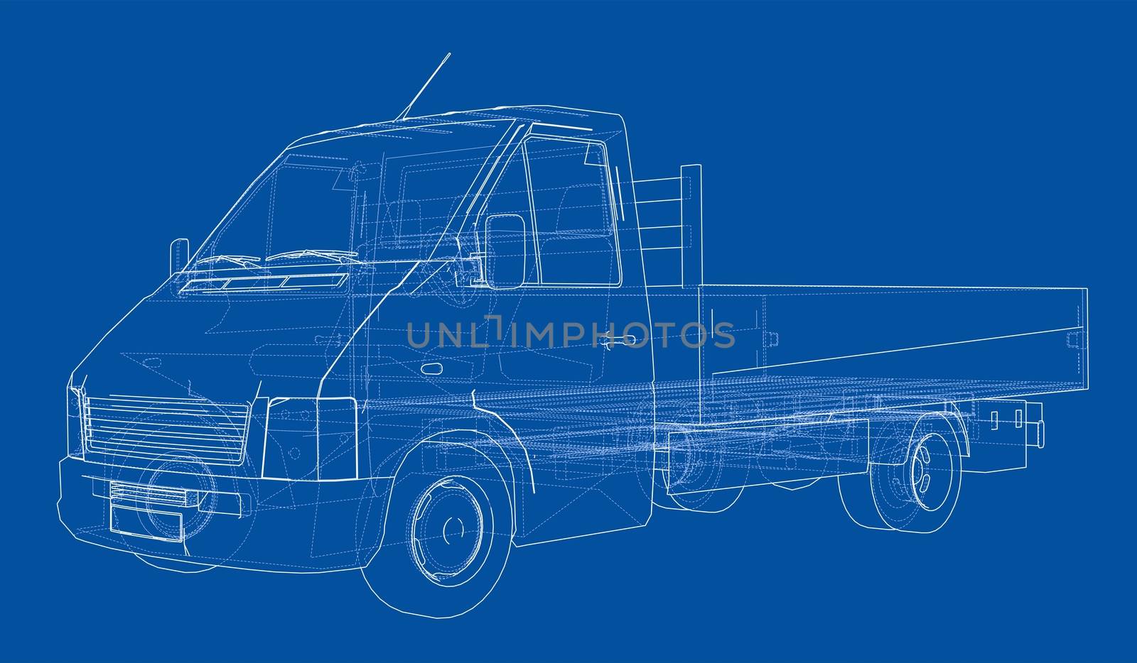 Concept small truck sketch. 3d illustration. Wire-frame style