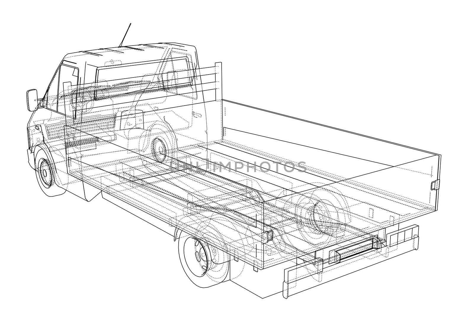 Concept small truck sketch. 3d illustration. Wire-frame style