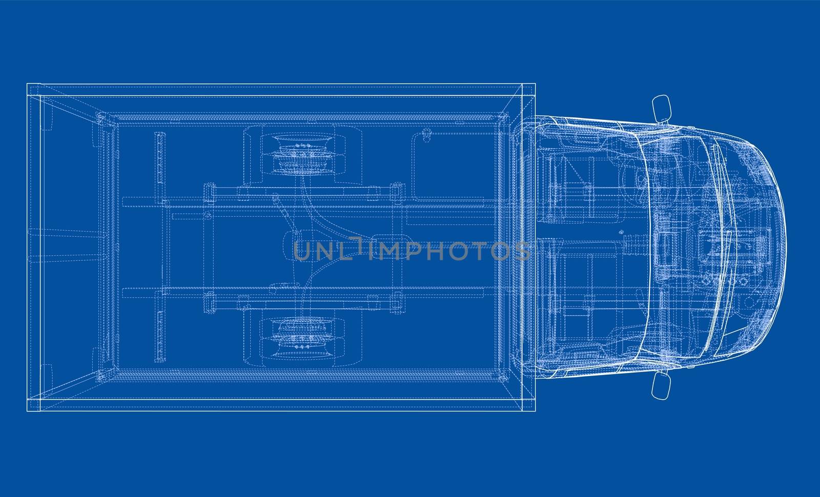 Concept small truck sketch. 3d illustration. Wire-frame style