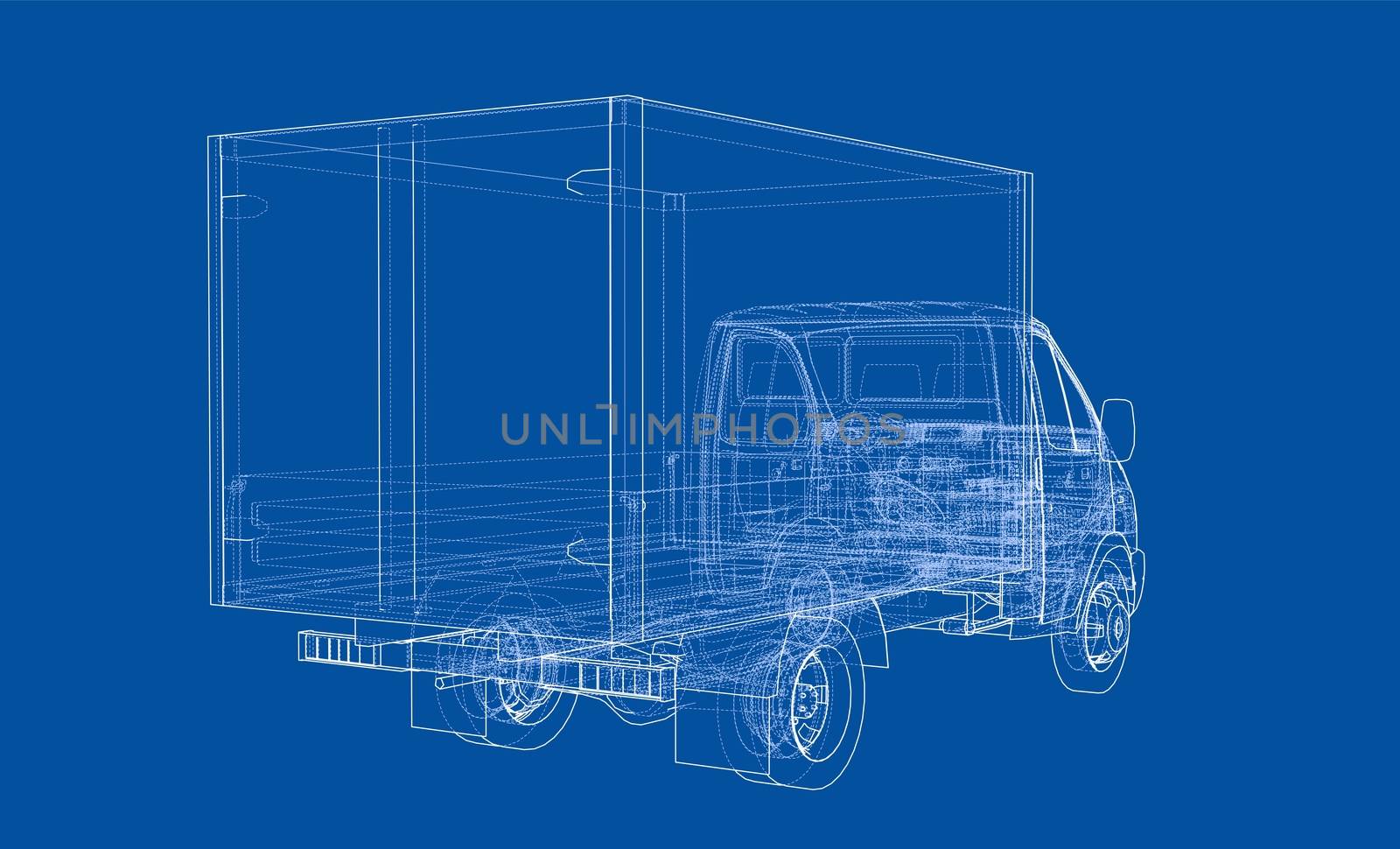 Concept small truck sketch. 3d illustration. Wire-frame style